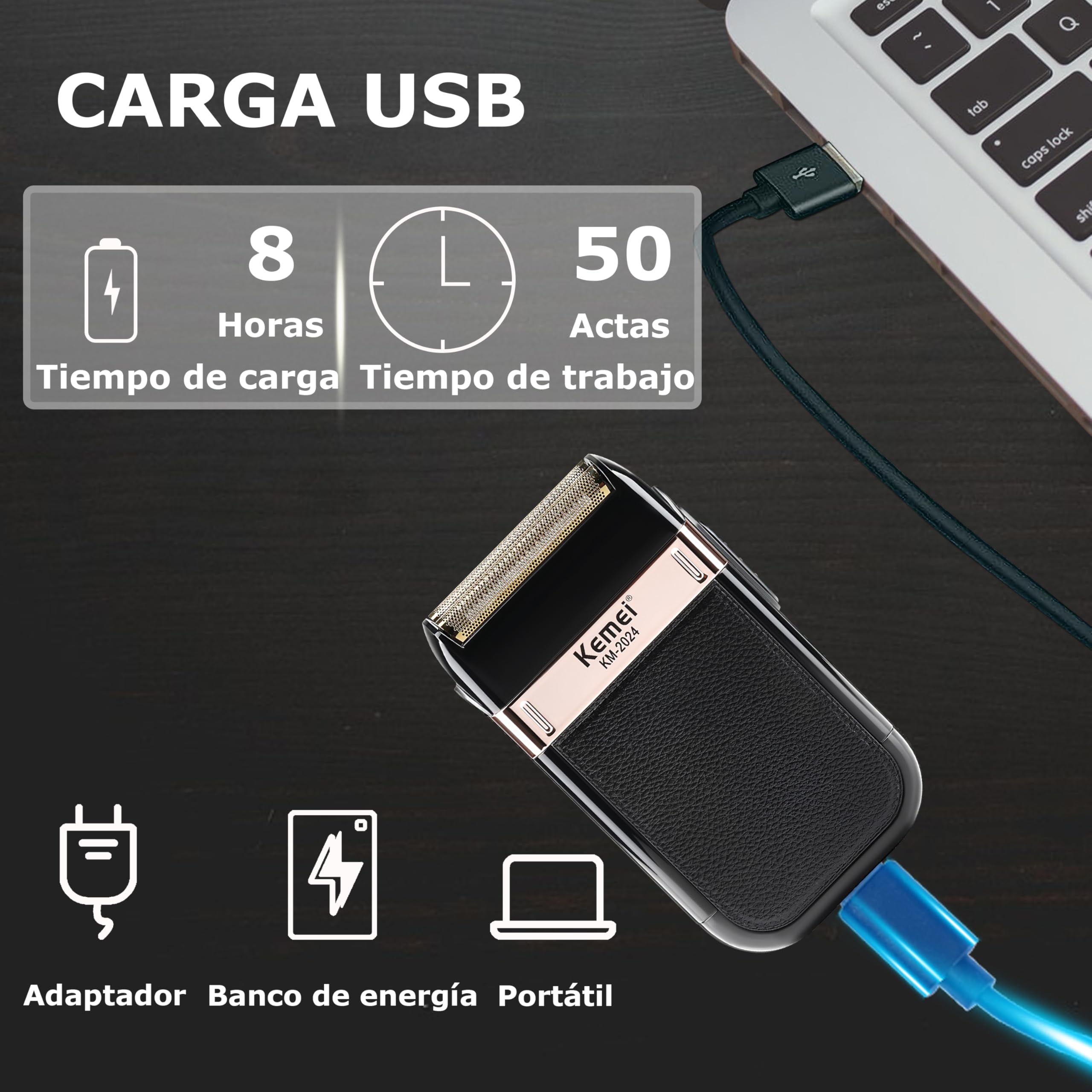 KEMEI afeitadora electrica hombre, afeitadora de láminas a prueba de agua,maquina de afeitar recargables sin cable, Regalos para el Día del Padre