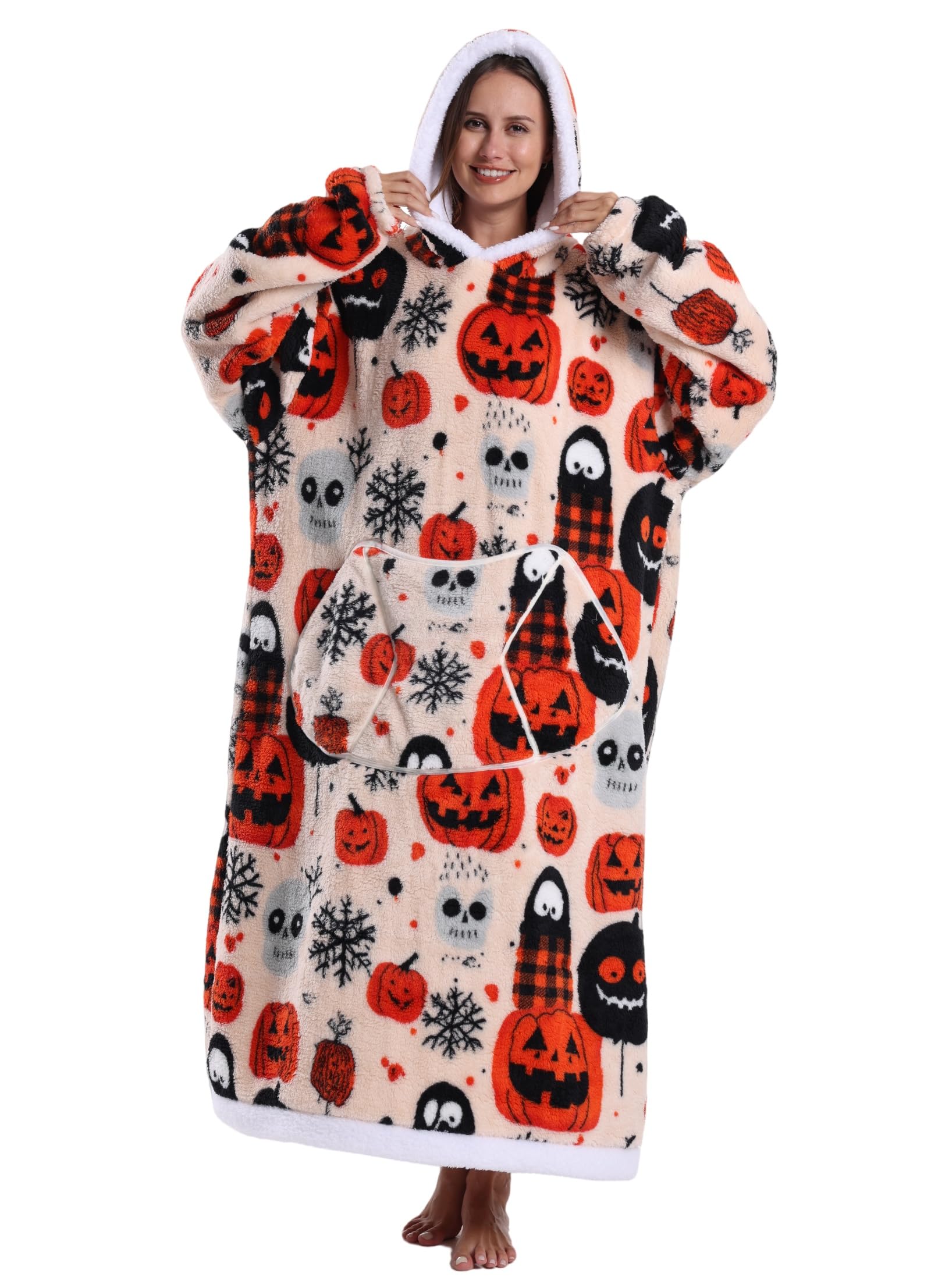 Pterygoid Extra Long Oversized Blanket Hoodie,Hooded Wearable Blanket with Sleeves for Women and Men,Soft Fleece Giant Sweatshirt with Pocket Gift for Adult Teenager - Image 4