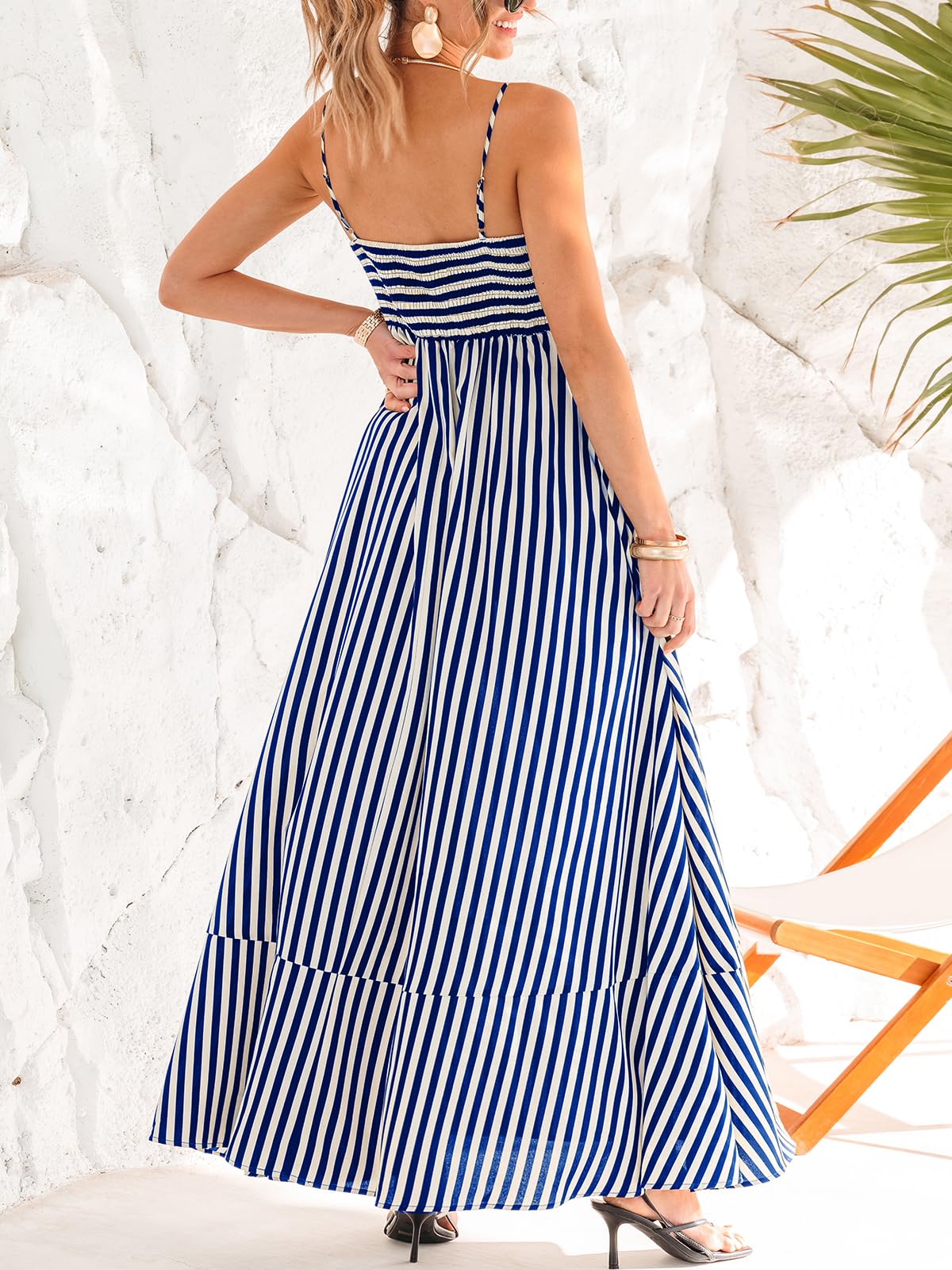 CUPSHE Robe longue d'été décontractée sans manches avec poches et col carré pour femme