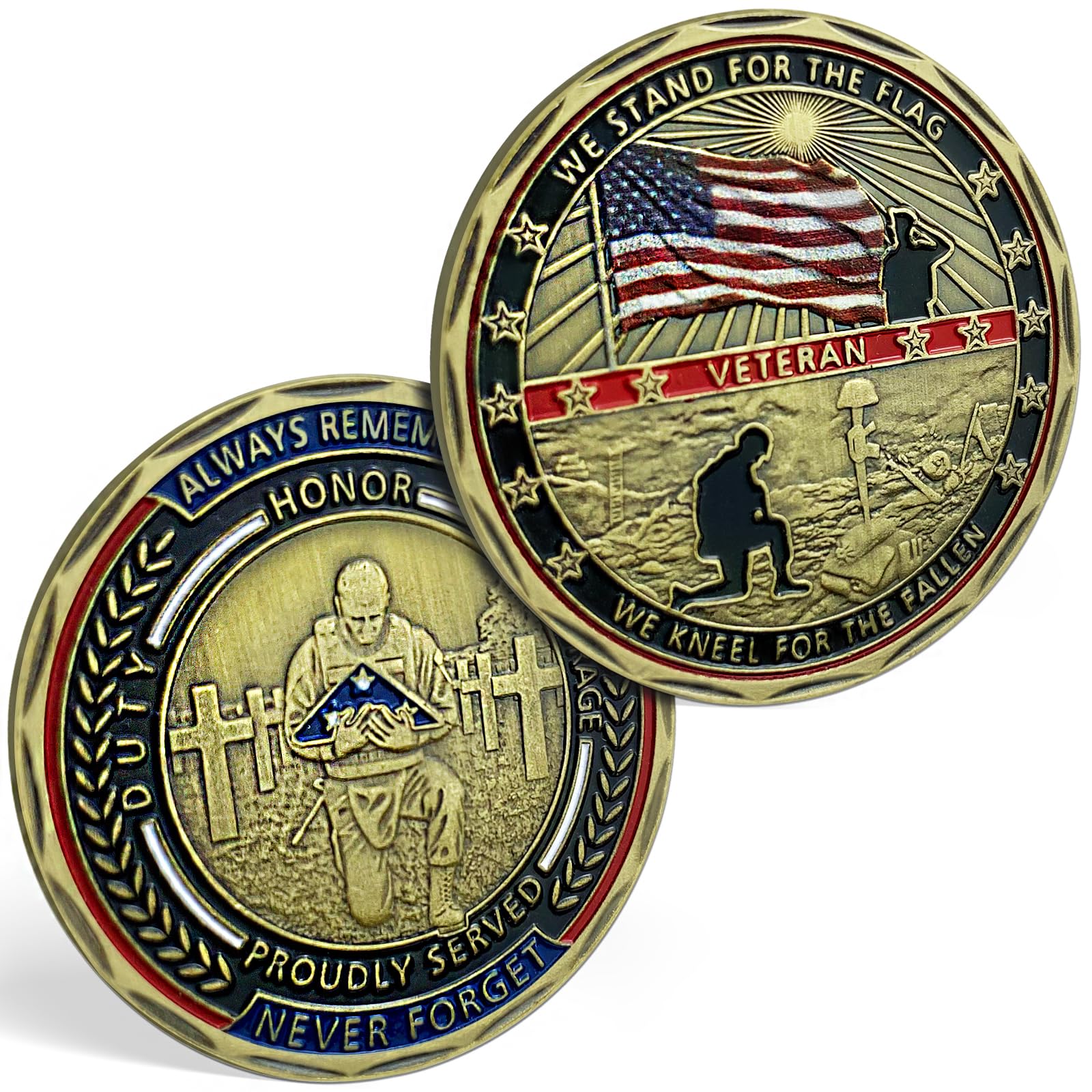 U.S. Veteran Challenge Coin - We Stand For Flag, Kneel For Fallen Military Gift