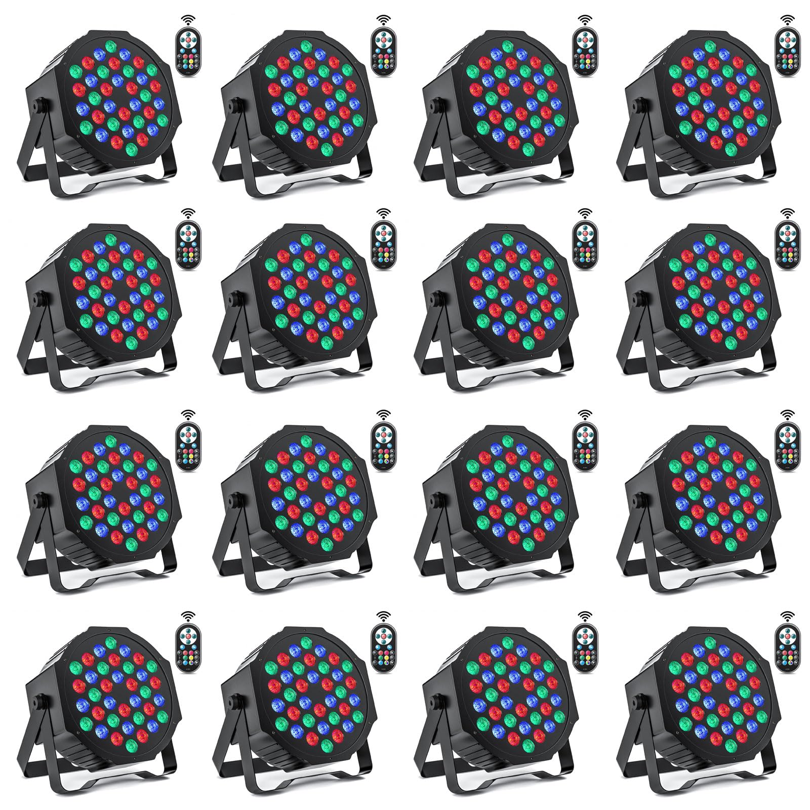 LED Par Lights 16 Pack, 36 LED Stage Lights 7 Modes RGB DJ Light with Sound Activated Remote and DMX Control DJ Uplighting for Birthday Party Events Wedding Christmas Stage Lighting