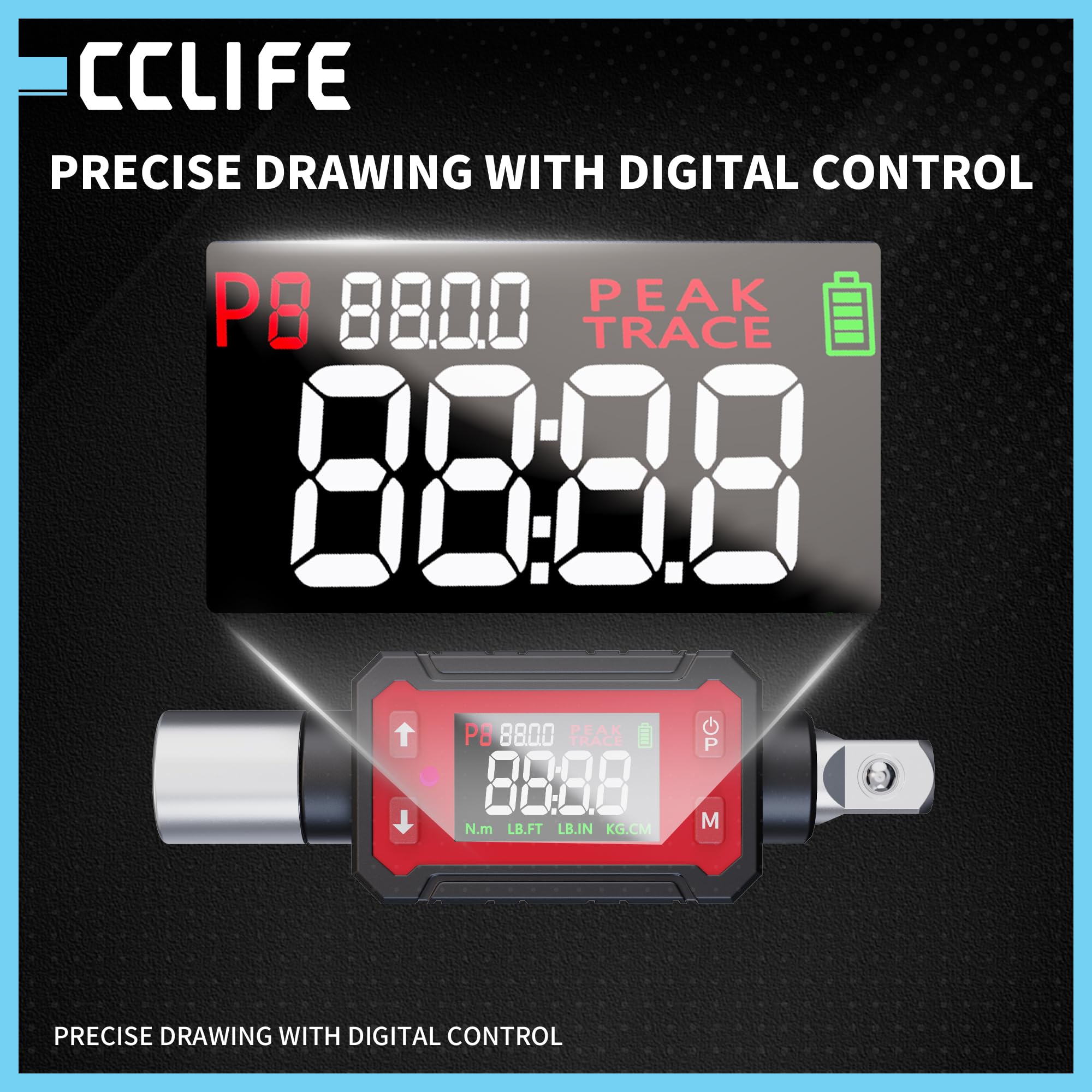 CCLIFE Digitaler Drehmomentadapter 1/2 Zoll 10N.m-200N.m LED Display