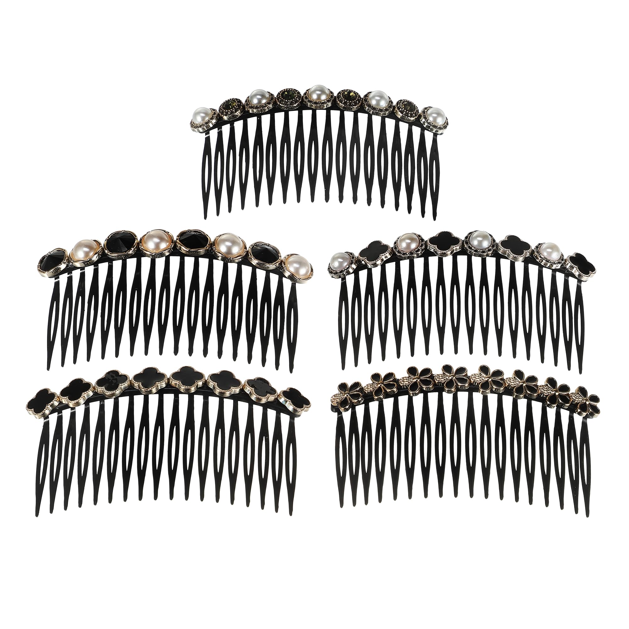 VOCOSTE 5Pcs Rhinestone Pearl Hair Side Comb, Black