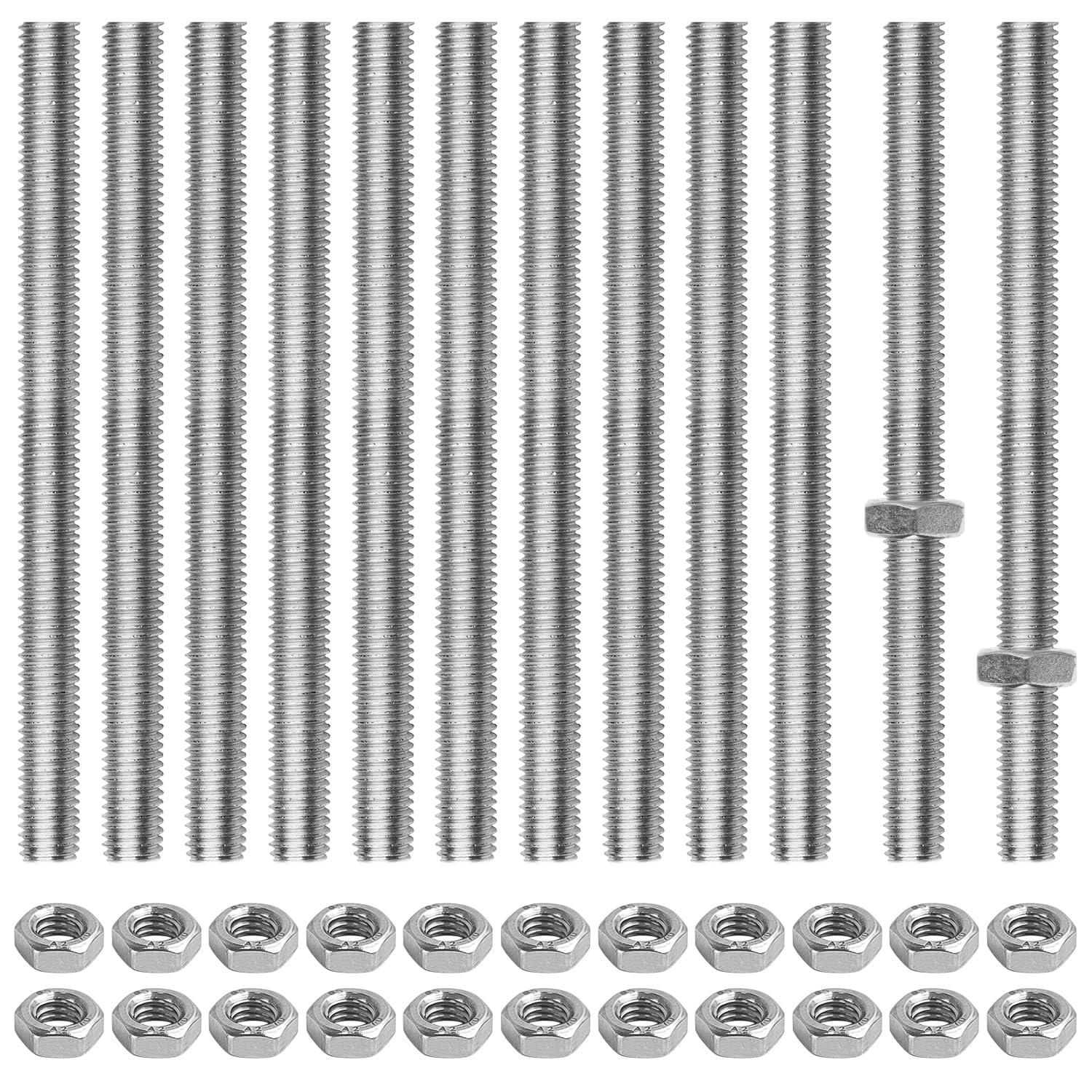 Barra Filettata M8 in Acciaio al Carbonio - 12 Pezzi da 100 mm - Adatta per Settori Chimico, Petrolifero, Elettronico, Macchinari e Altri Campi