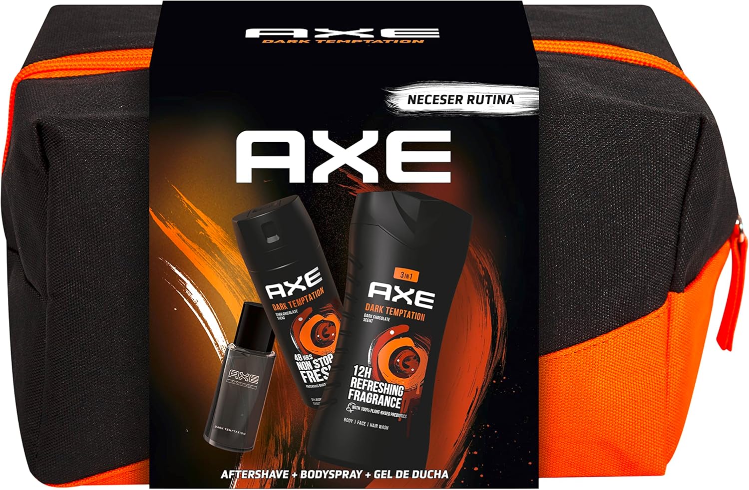 Axe Neceser Hombre Dark Temptation Bolsa de Aseo Dark Temptation Desodorante BodySpray 150 ml + Aftershave 100 ml + Gel de Ducha 250 ml