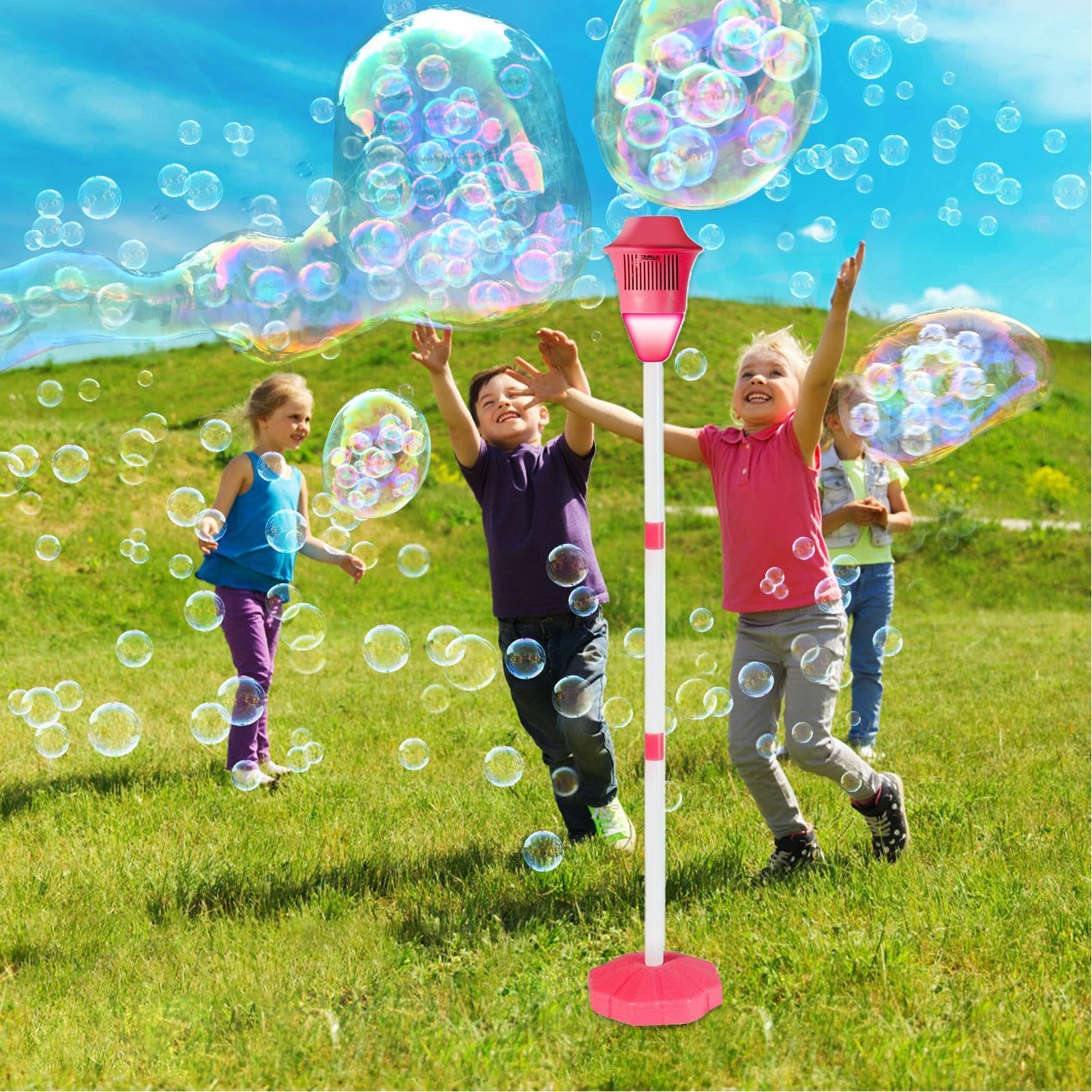 Standing Bubble Machine | Bubbles Maker Lamp | Height 47in Automatic Bubbles Machines Outdoor Toys with Lights & Music | Lamp Shape Stand Up Bubble Machine for Kids Birthday Party Gift — view 10