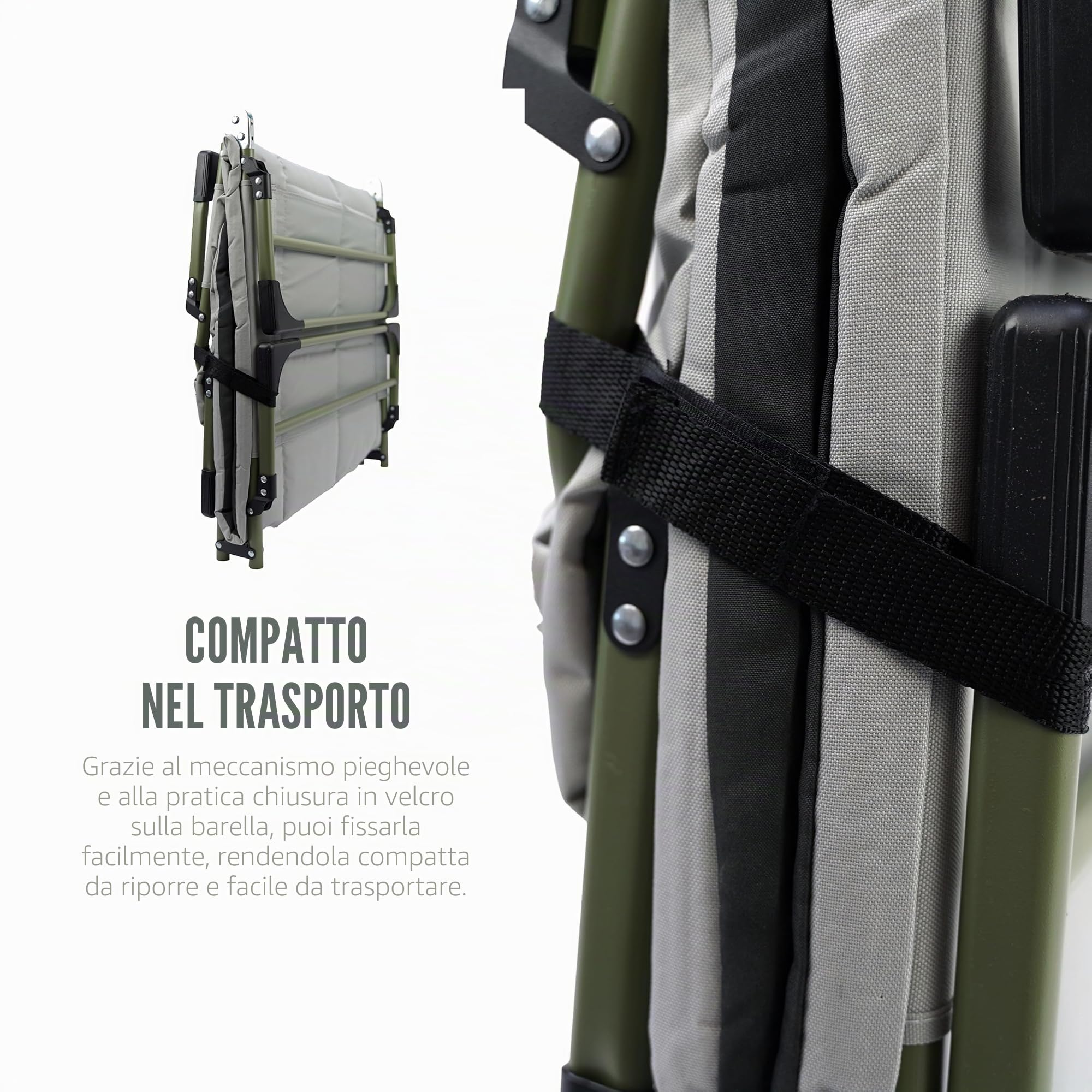 Lettino da Campeggio Pieghevole - 8 Gambe - Schienale Regolabile a 5 Posizioni - Poggiatesta Imbottito - Tasca Laterale - Lettino Camping - 195x65x27 cm