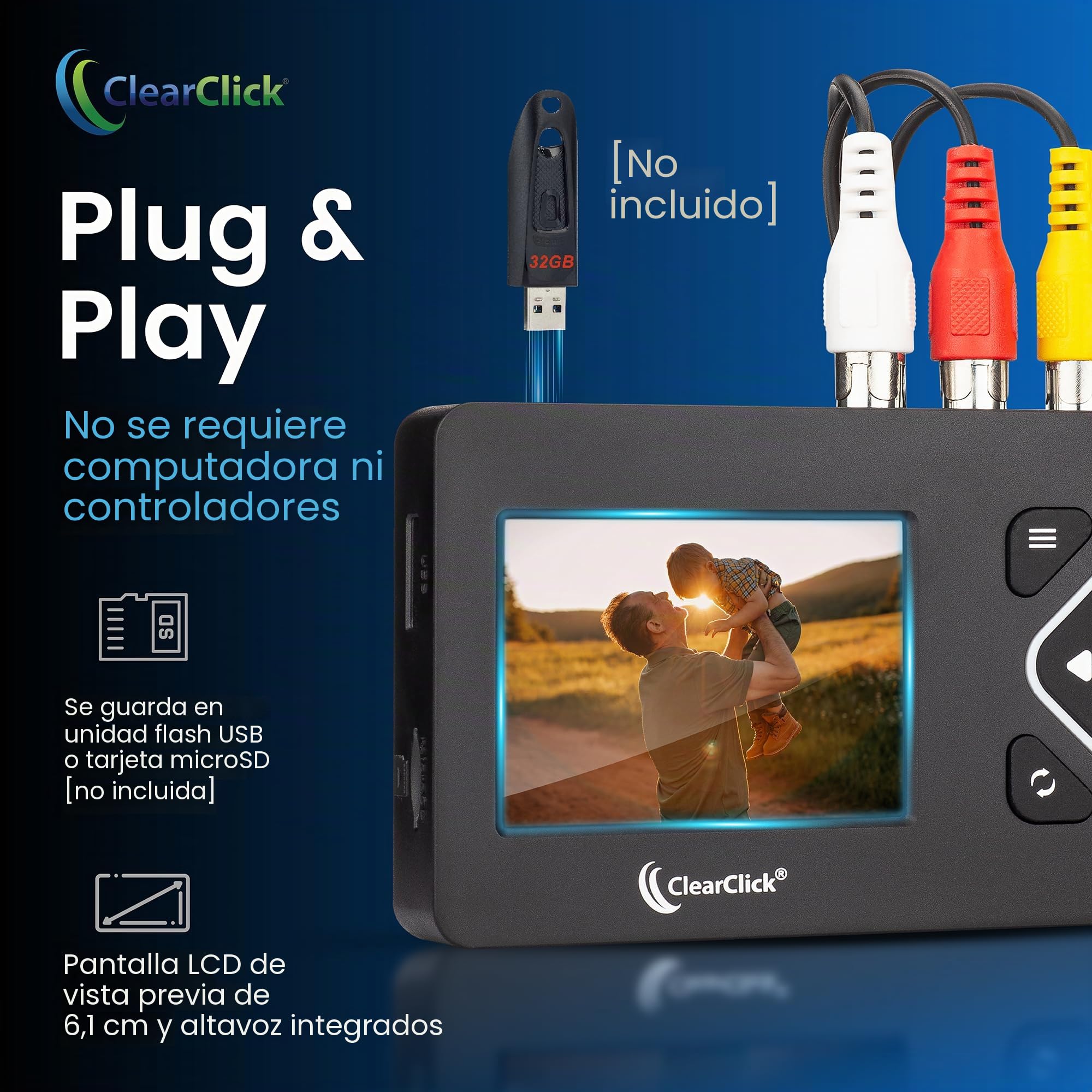 ClearClick Convertidor de vídeo a Digital 2.0 (Segunda generación) Mini Edition, graba vídeo de VCR, Cintas VHS, AV, RCA, Hi8, videocámara, DVD, Sistemas de Juegos