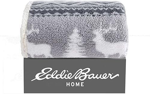 Vista 60 de Eddie Bauer Manta reversible de vellón sherpa, ropa de cama y decoración del hogar, para todas las estaciones, (Bunkhouse Plaid Beige), beige