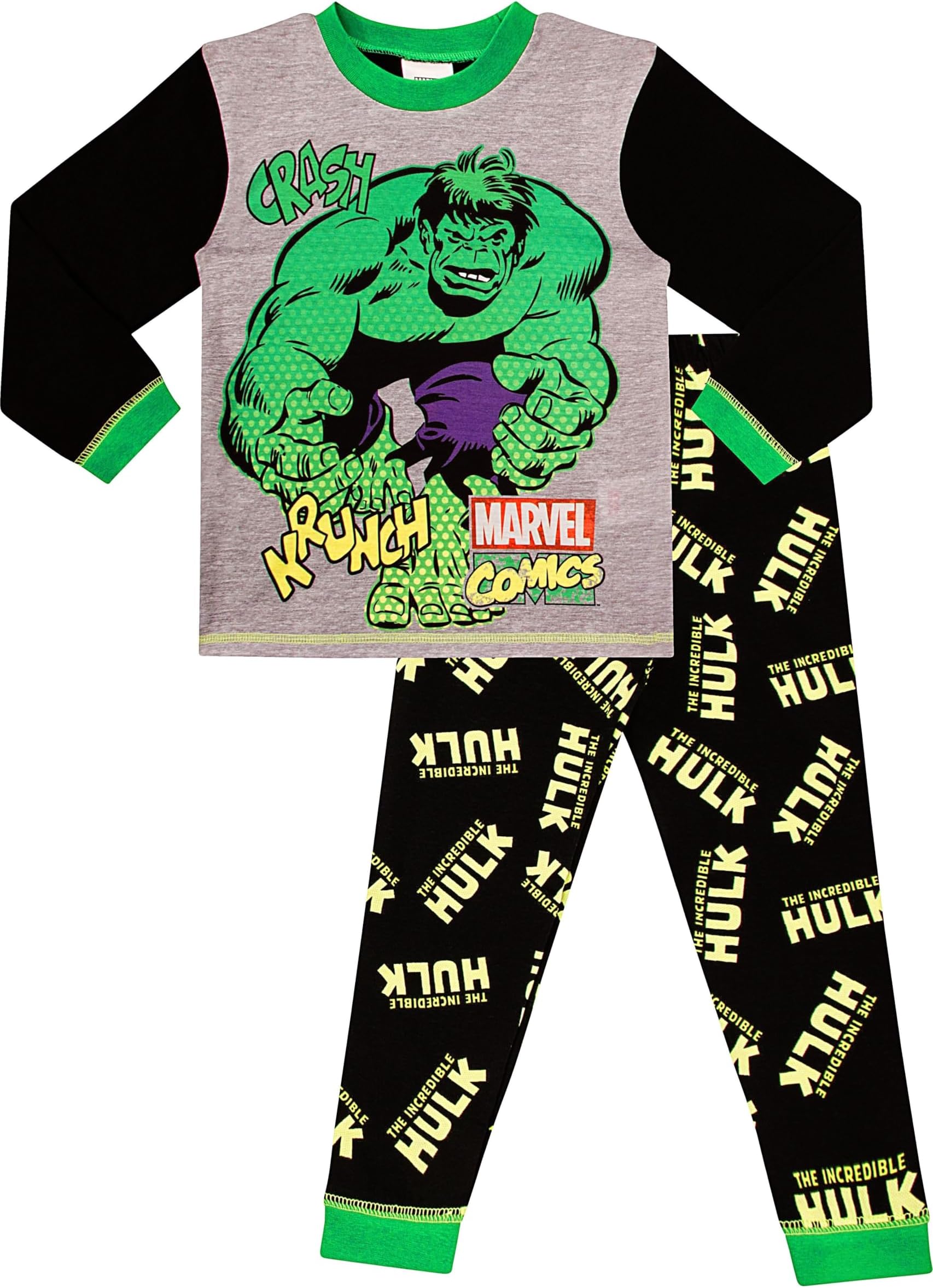 Boys The Incredible Hulk Crash Krunch Pyjama Set Avengers Pjs for Kids