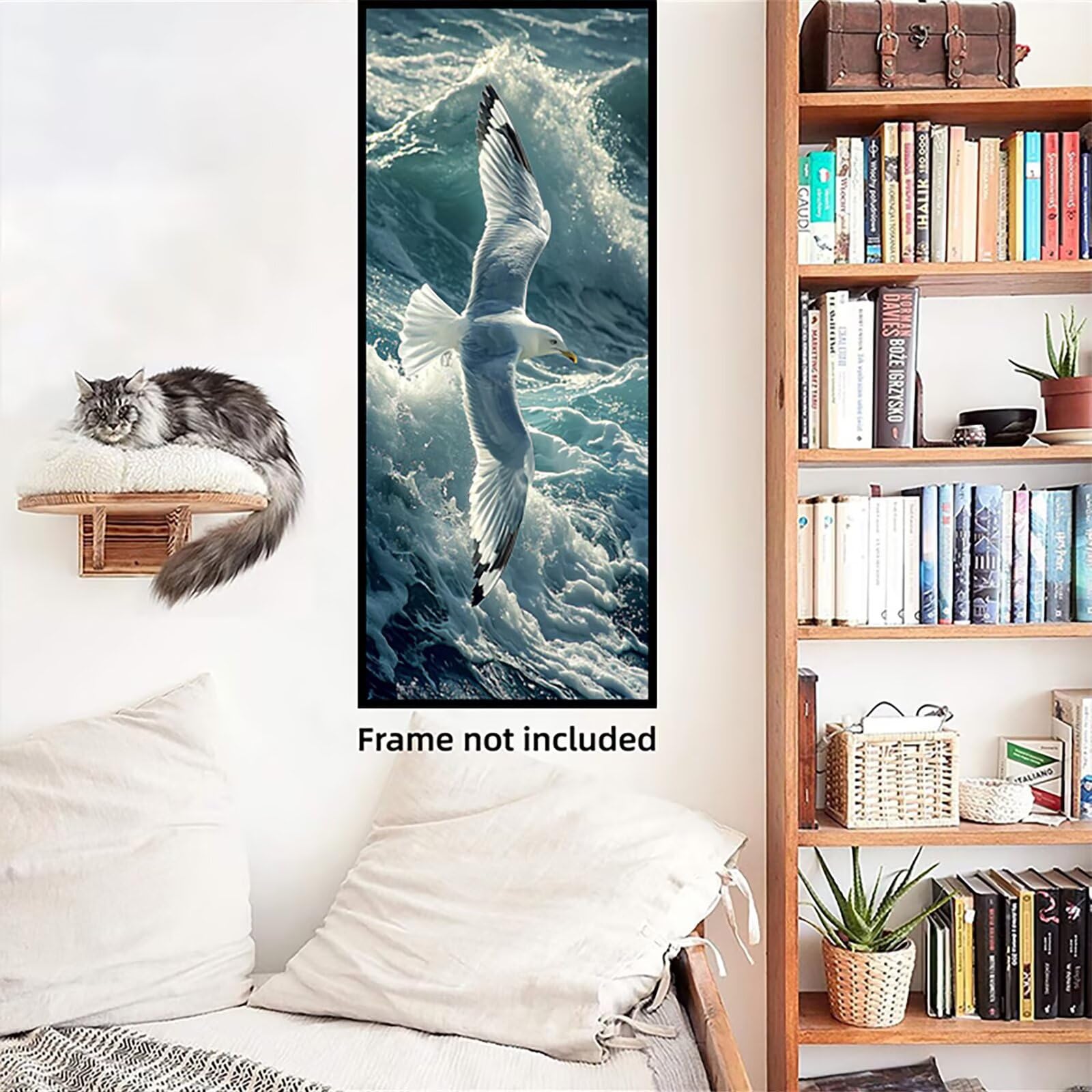 Malen Nach Zahlen 50x150cm Leinwand Möwen Malen Nach Zahlen Erwachsene mit Ohne Rahmen, DIY Kreativ Set für Erwachsene mit Pinseln und Acrylfarbe, Zimmer Deko Meer Landschaft Geschenk, P0M-1007