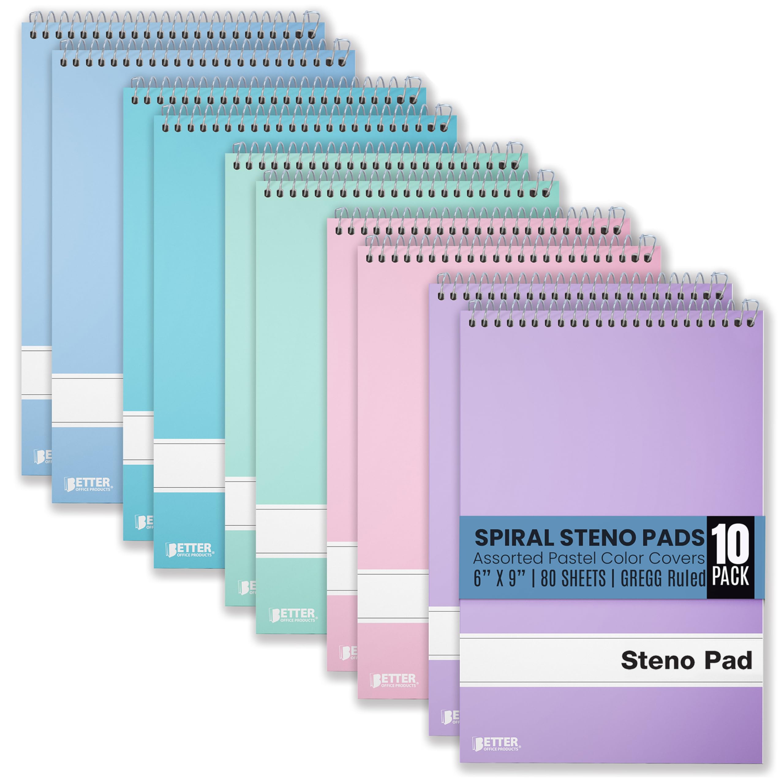 Amazon.com : Better Office Products Steno Pads Spiral 6x9, 10 Pack