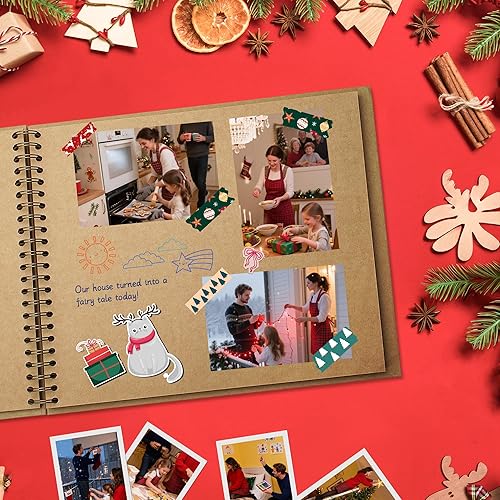 Vista 26 de Álbum de recortes de 8 x 8 pulgadas, álbum de recortes de papel kraft de tapa dura, álbumes de fotos, 40 páginas, perfecto para fotos de 4 x 6 / 5 x