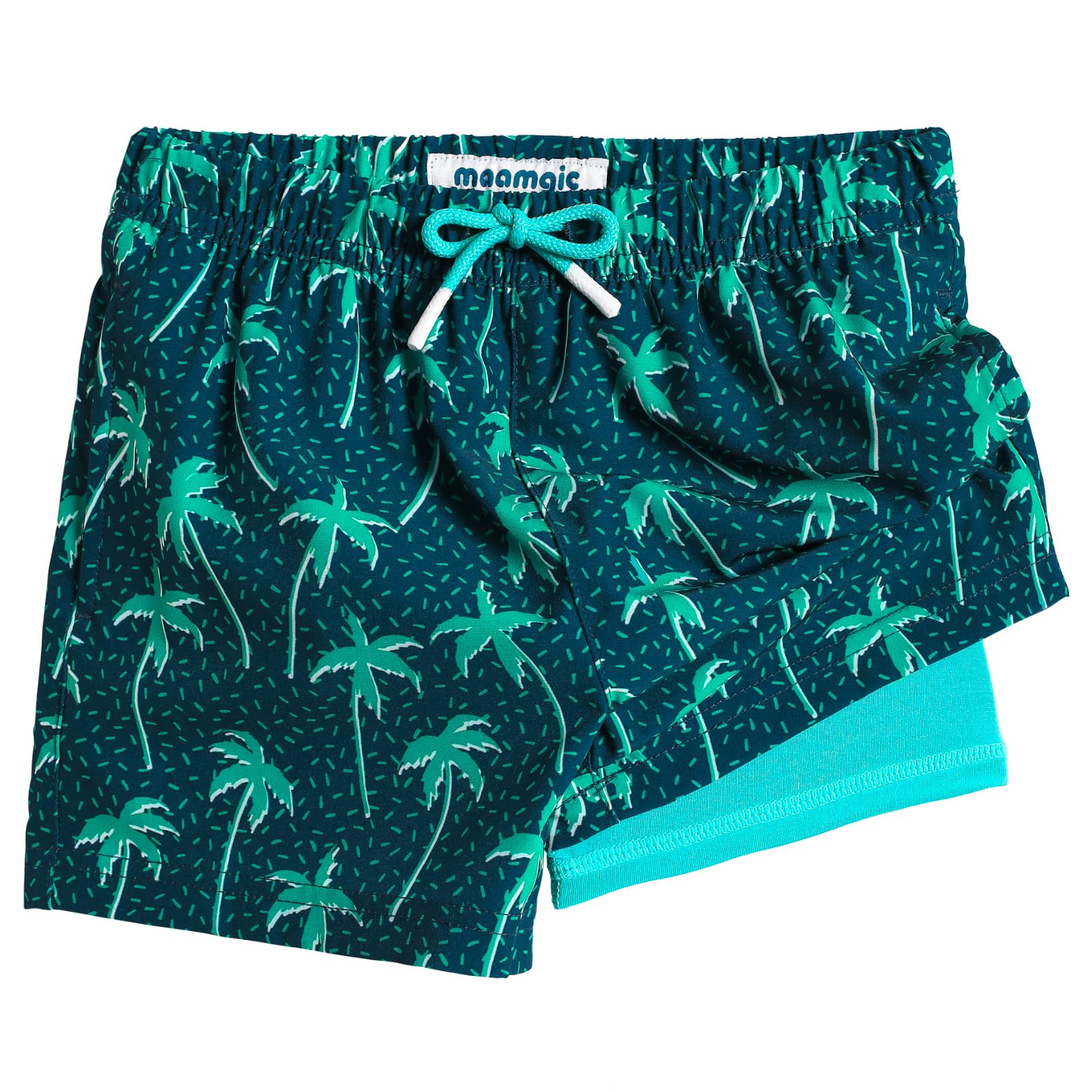 MaaMgic Jungen-Badeshorts, 2-in-1-Boxershorts, Kompressionsfutter, Kleinkind-Badehose, dehnbar, schnell trocknend, Anti-Scheuer-Badeanzüge mit Taschen