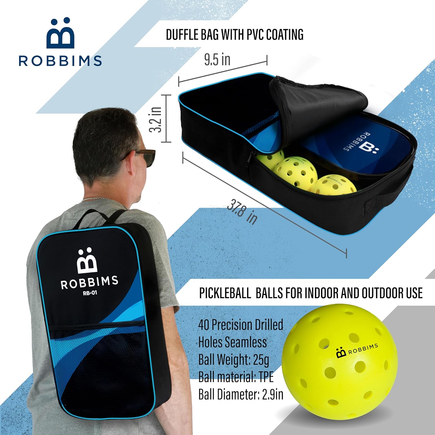 Pickleball Paddles Set of 4 – Carbon Fiber, USA Pickleball Approved, High Spin, Lightweight Performance – Includes Balls & Carry Bag – RB-01