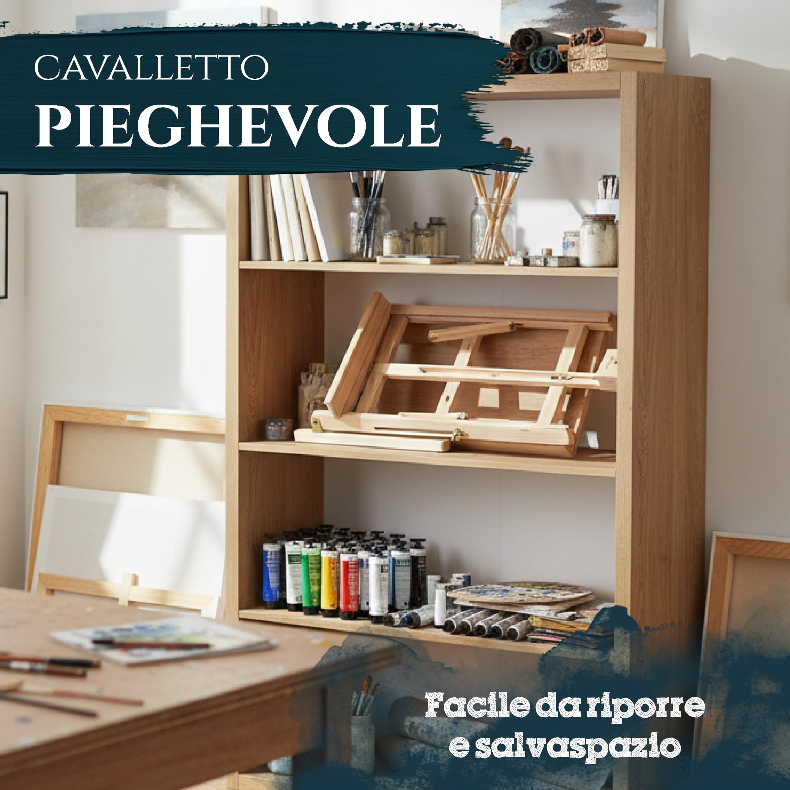 Artina Cavalletto pittura da tavolo per dipingere Sydney in legno massello di pino - per uso artistico hobby e studio - cavalletto professionale per dipingere - supporto tele
