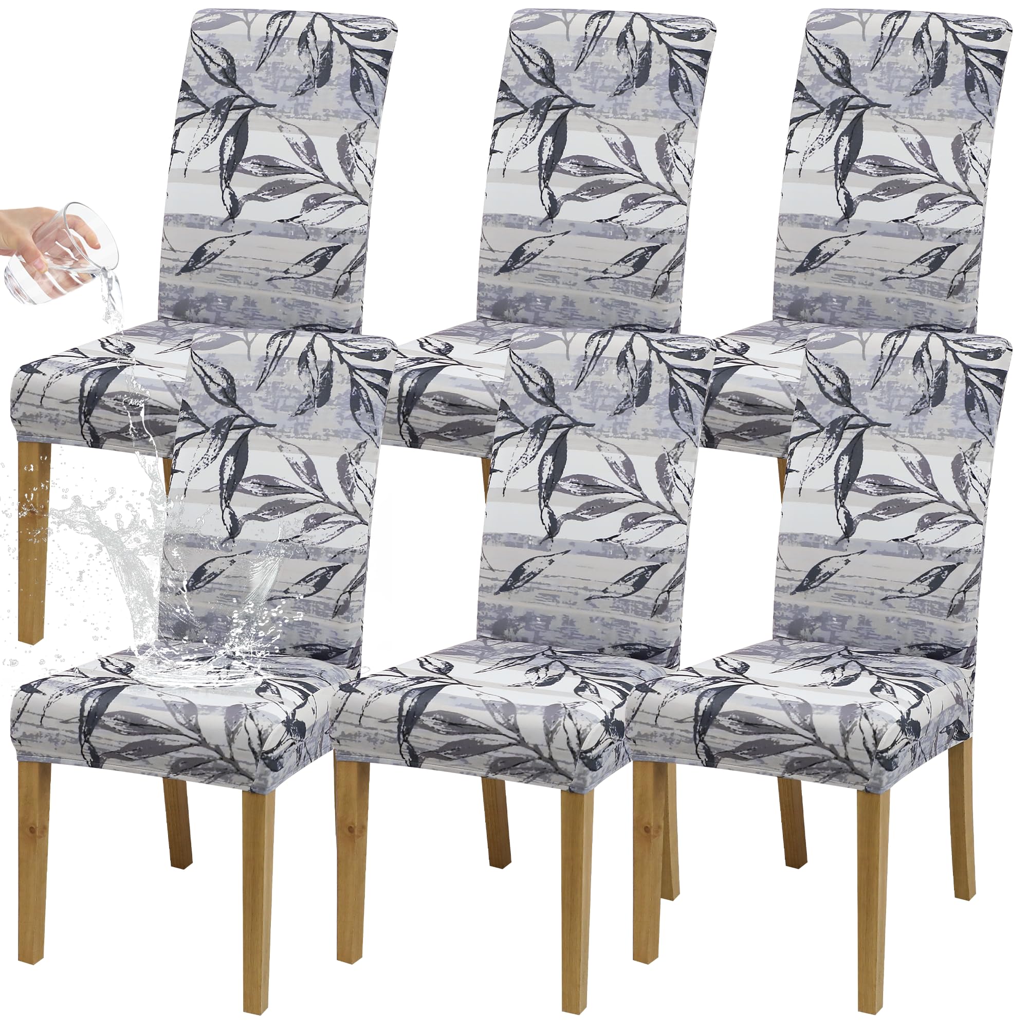 coprisedia con schienale、coprisedia elasticizzati、coprisedie antigraffio gatto、copri sedia da ufficio (set da 2/4/6 pezzi con schienale) per salotti, cucine, feste e hotel. (6, Foglia grigia 3)