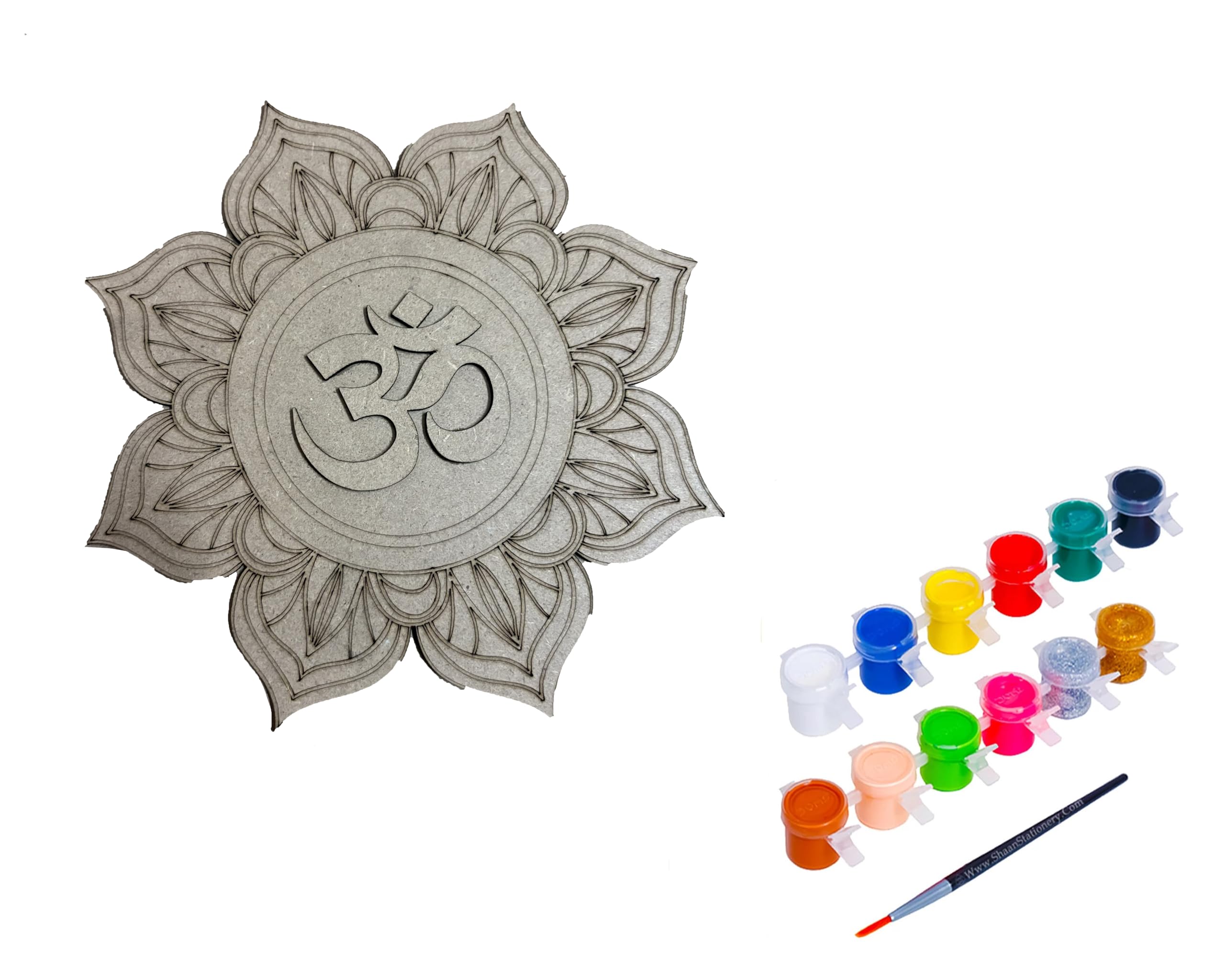 Om Mandala MDF Wooden Wall Hanging Base for DIY Painting, Mandala Art, Resin Art & Lippan Art | Laser Engraved Craft Board (16.5 x 16.5 cm) | Includes FREE 12 Shades Tempera Water Colour Set with Brush-picture-10