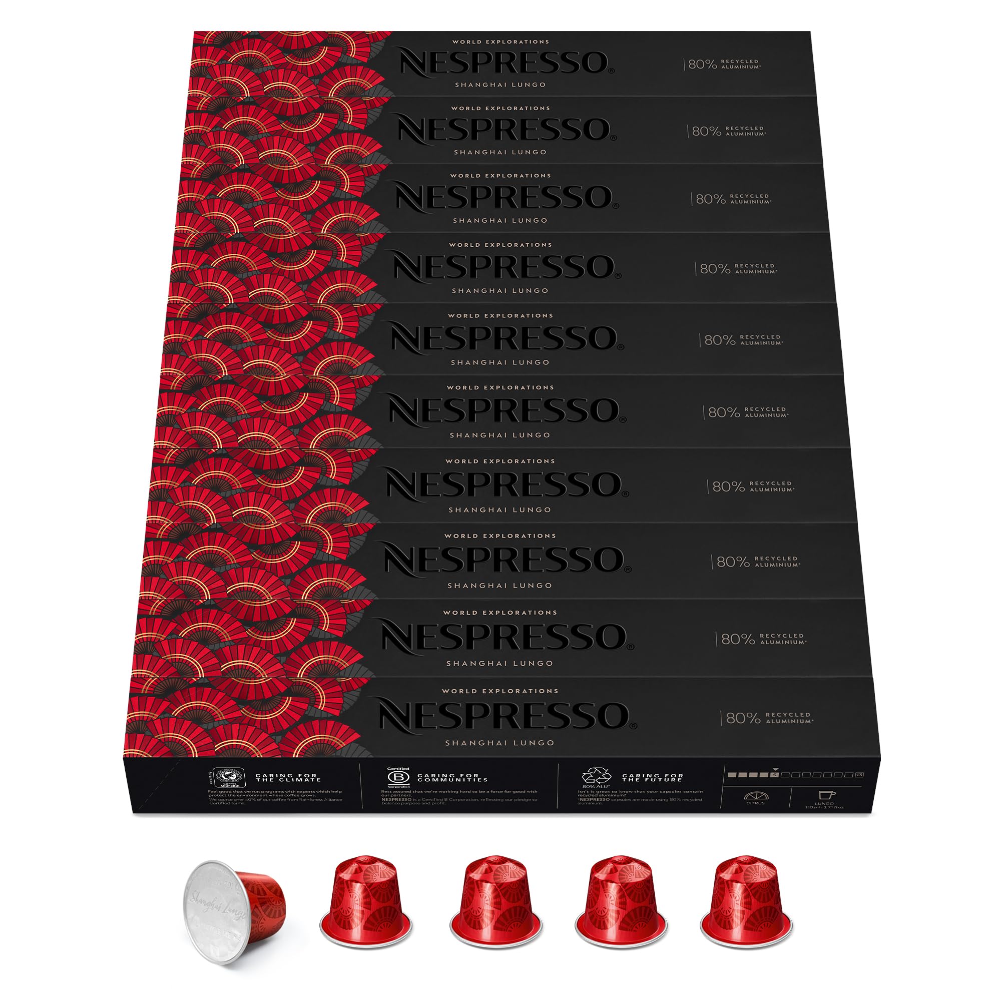 NESPRESSO ORIGINAL Shanghai Lungo 100 Kaffeekapseln | Arabica Kaffee | Helle Röstung | Intensität 5