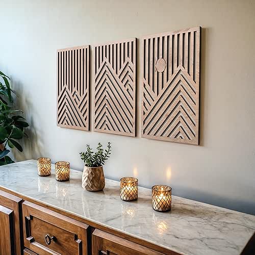 qmmp Modern Wooden Wall Sculptures - Set of 3 -