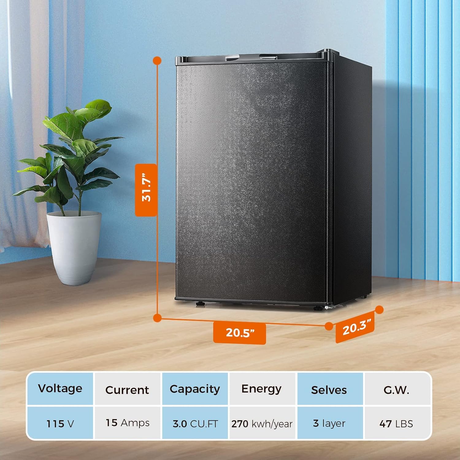 Kismile Upright Freezer,3.0 Cu.Ft Mini Freezer With Reversible Single Door,Removable Shelves,Small Freezer With Adjustable Thermostat For Home/Dorms/Apartment/Office (Black) on Fridge.com - View 3