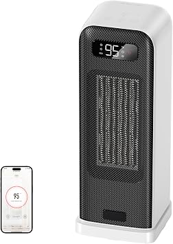 FLANUR Space Heaters for Indoor Use, Smart Portable Electric Heater with Thermostat, WiFi and Voice Control, 12H Timer, 4 Modes, 36dB 1500W PTC Ceramic Safety Heat for Office Bedroom Home 1Pack White