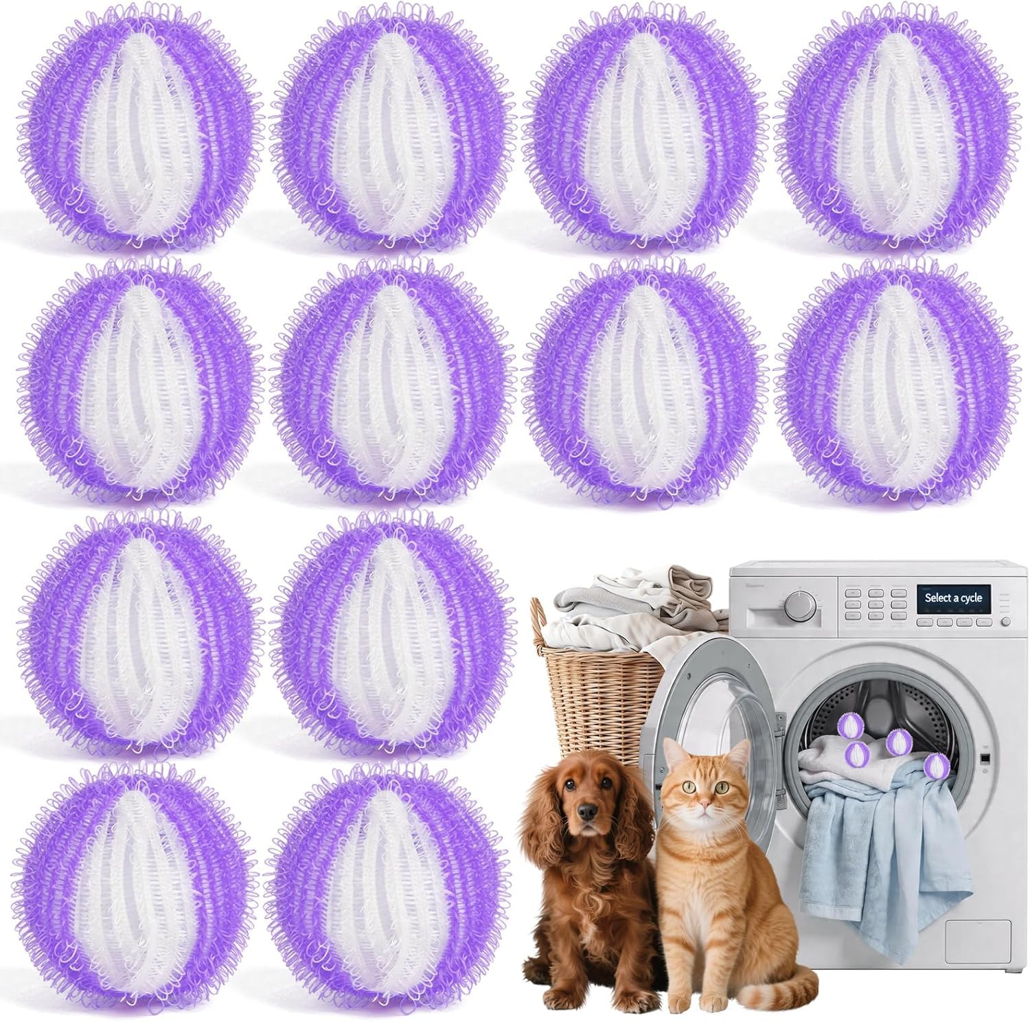 12PCS Pet Hair Remover for Laundry,Laundry Balls,Reusable Lint Catcher Washing Machines Animal Fur Clothes Hamper Hair Remover for Laundry Bedding Clothes