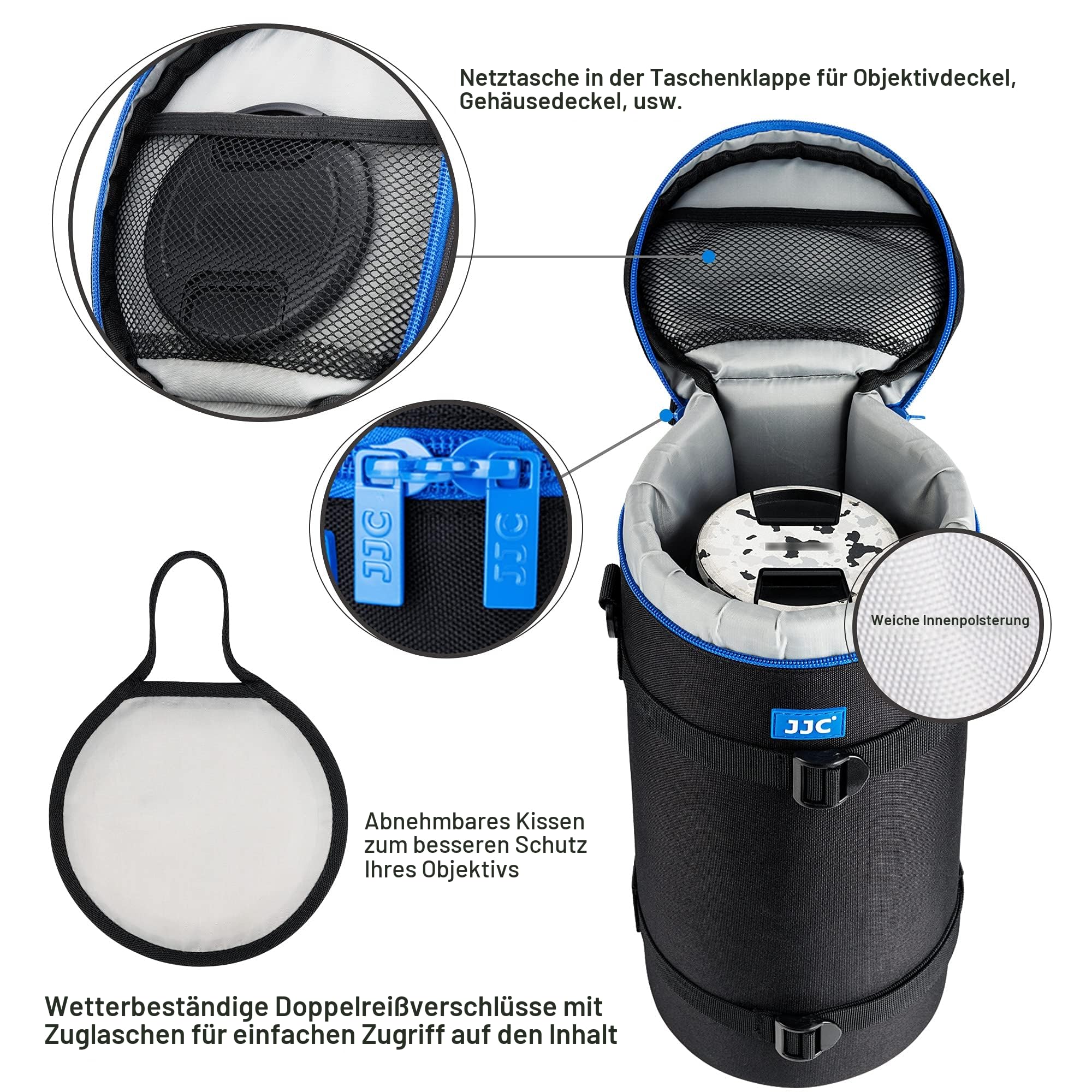 JJC Deluxe Objektivtasche für Sony FE 200–600mm F5.6–6.3 G NIKKOR Z 180-600mm F5.6-6.3 Z 600mm F6.3 VR Objektiv, Wasserabweisendes Objektivzubehör Schutzhülle mit Schultergurt und Abnehmbarem Kissen