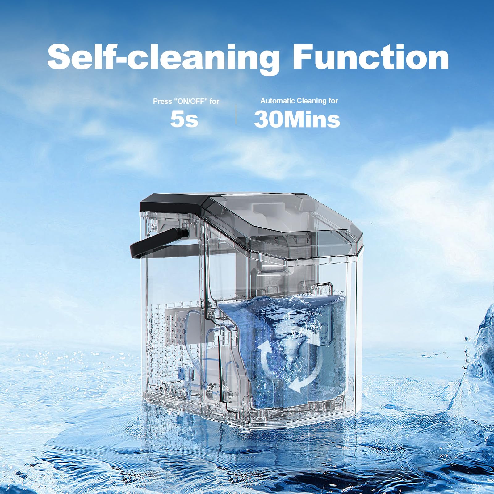 Xbeauty Nugget Ice Maker Countertop Up To 35lbs Of Ice A Day With Self-Cleaning,Stainless Steel,Removable Ice Basket&Scoop For Home/Kitchen/Office/Party,With Handle on Fridge.com - View 6