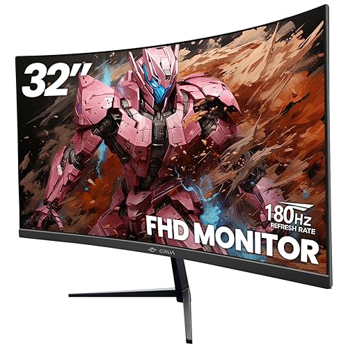 CRUA 32Inch Gaming Monitor, FHD(1920 * 1080P) VA Screen 144Hz/180Hz Curved Monitor, 1800R, 100% sRGB, Computer Monitor That Support AMD Freesync, HDMI, DP, Wall Mountable Installs-Black - 32Inch - FHD 180Hz