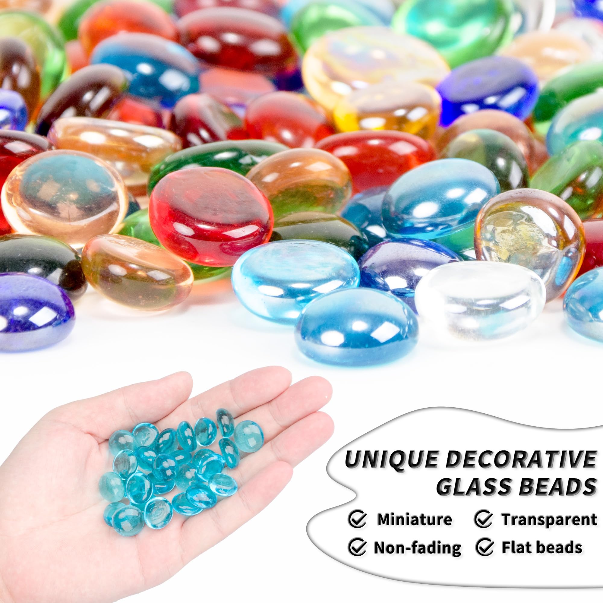 1 LB Sea Blue Flat Glass Beads, 160-180PCS Small Glass Marbles - Image 3