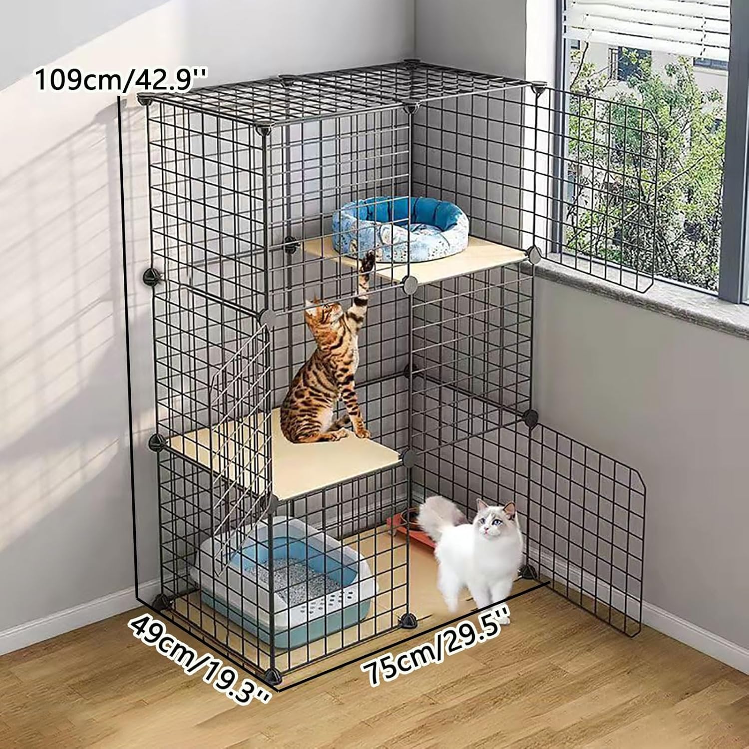 Cat Cages Indoor DIY Cat Playpen Outdoor Cat Enclosures Detachable Small Animal Cage Puppy Crate Cat Cabinet - for Small Pet Cat Puppy,75x49x109cm