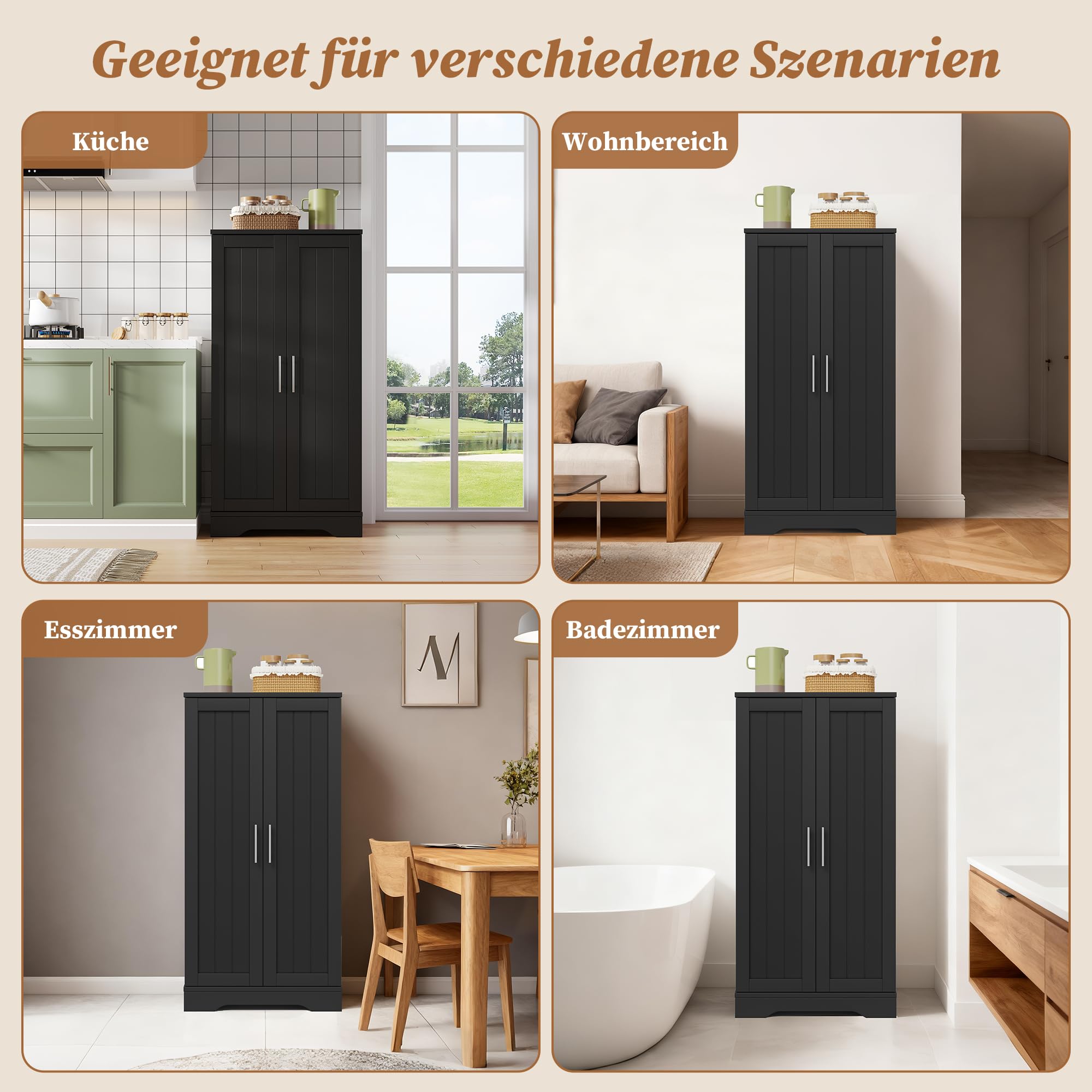 Credenza Nera Cucina 120cm Mobile Credenza Cucina Con LED Sensor Integrato, Struttura Compatta Con 2 Ante E Ripiani Regolabili, Buffet Funzionale Per Cucina Esszimmer Living