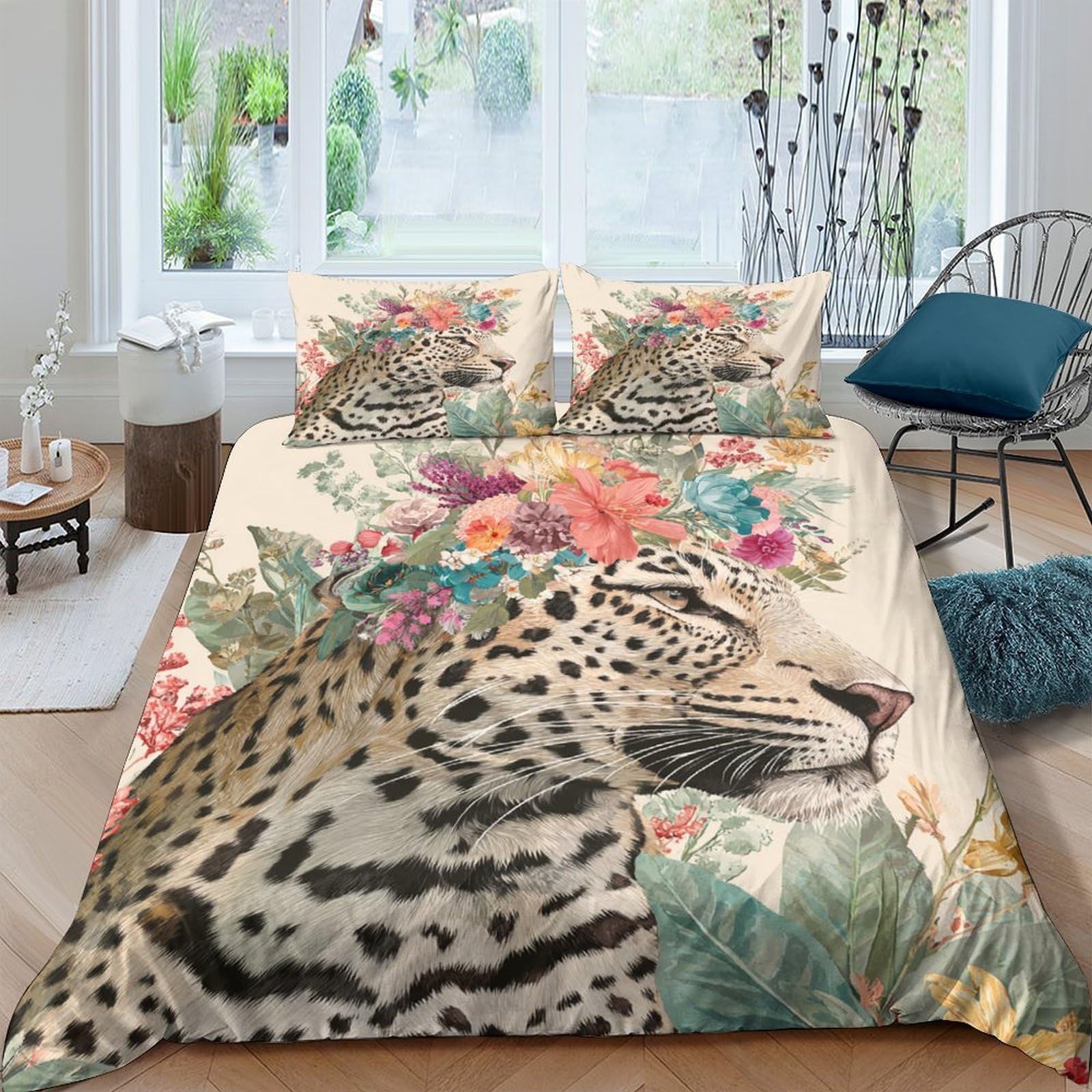 Ctjqhvkz Style-9 3D Printed Leopard Jungle Fitted Sheet Microfiber Soft Mattress Cover Tropical Flower Decor For Bedroom Dorm Room Single（135X200cm）
