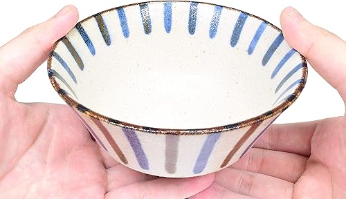 Miniatura 7 de Mino Ware Cuenco de arroz japonés, sopa de fideos de arroz Ramen Sarada Pasta, PAIKAJI Warp Chawan, 5.0 pulgadas, juego de 2