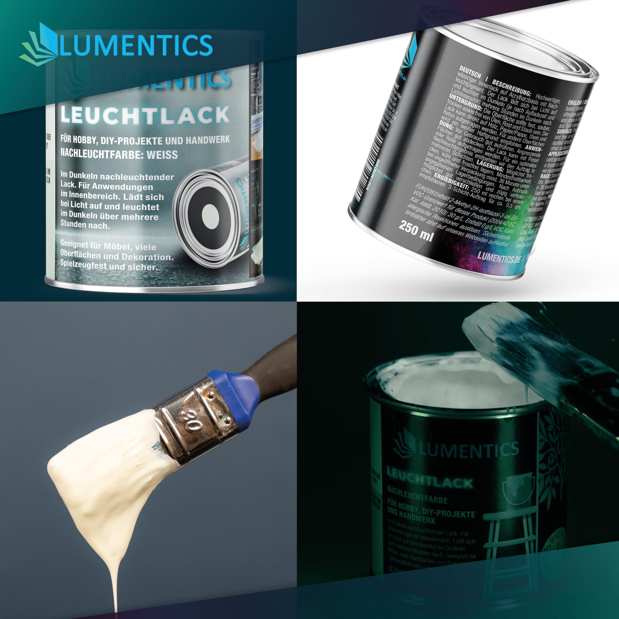 LUMENTICS Vernis lumineux blanc 250 ml – Peinture phosphorescente pour