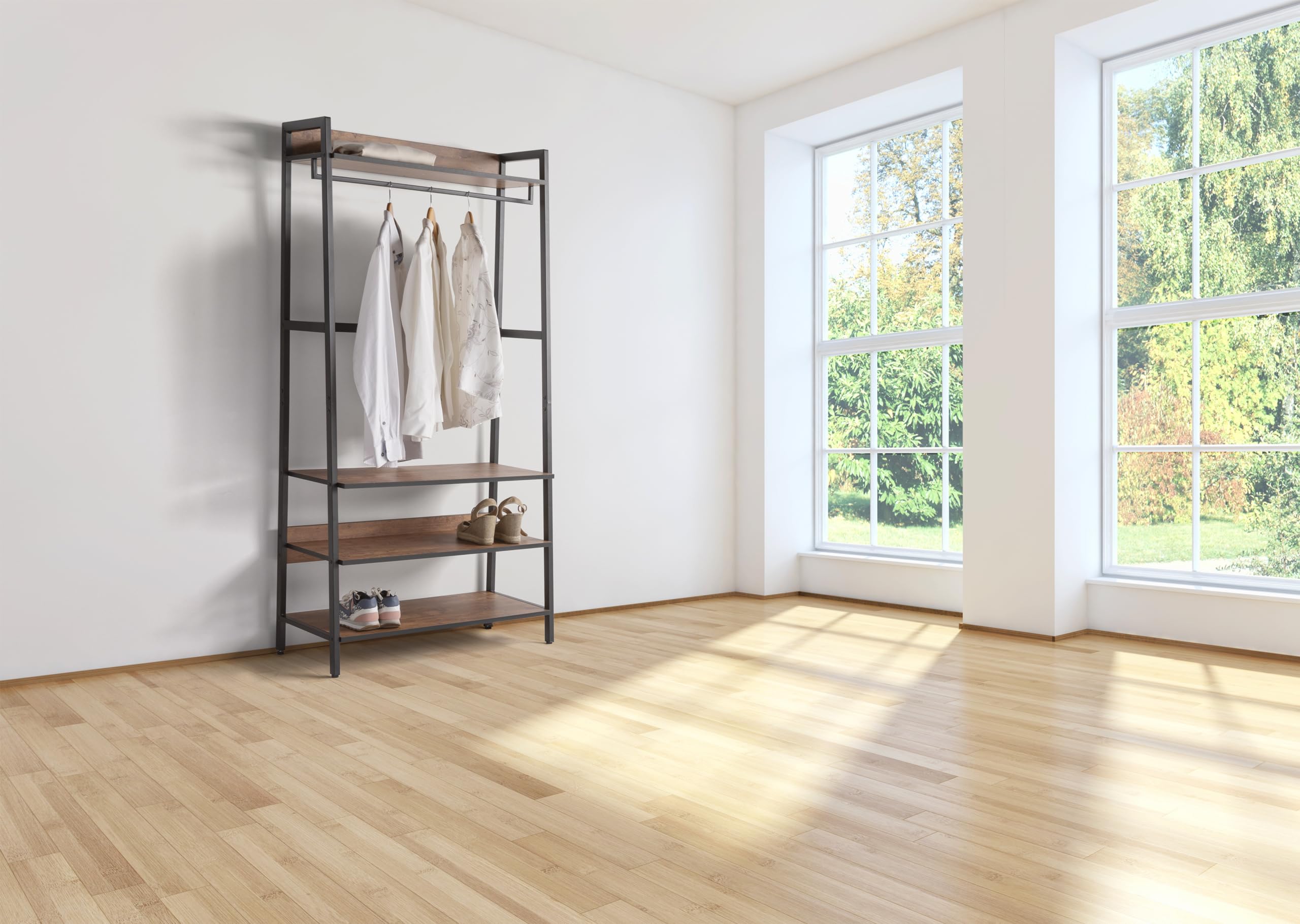 Closet Norte Vestidor con Estante de 84 cm de Ancho para Camisas con baldas Inferiores para Zapatos o Ropa, Laterales de Metal y baldas de MDF
