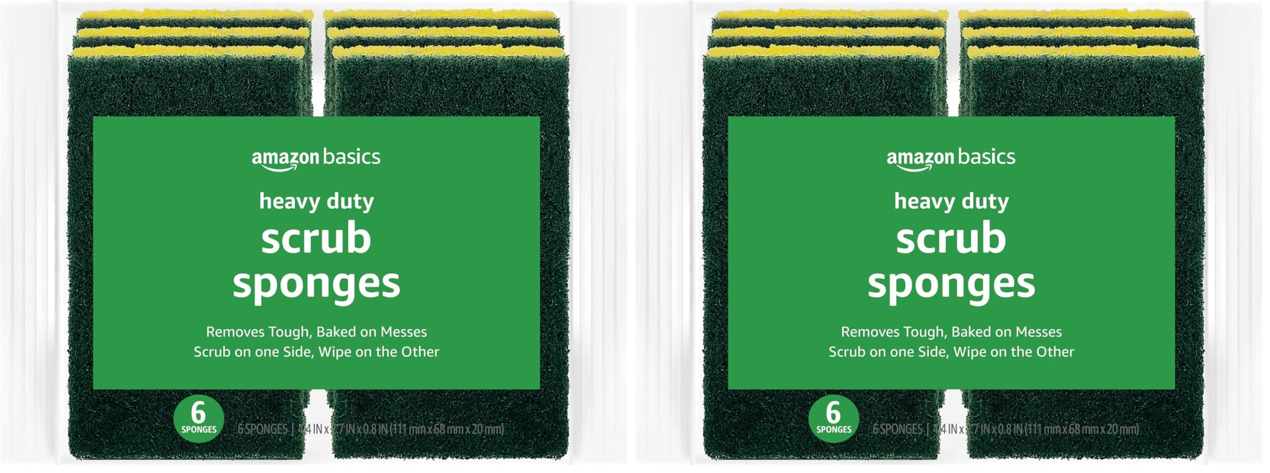 Amazon Basics Cleaning Sponges, Multipurpose, Heavy Duty Scrub Sponges, Yellow/Green, 12-Pack (2 Packs of 6)