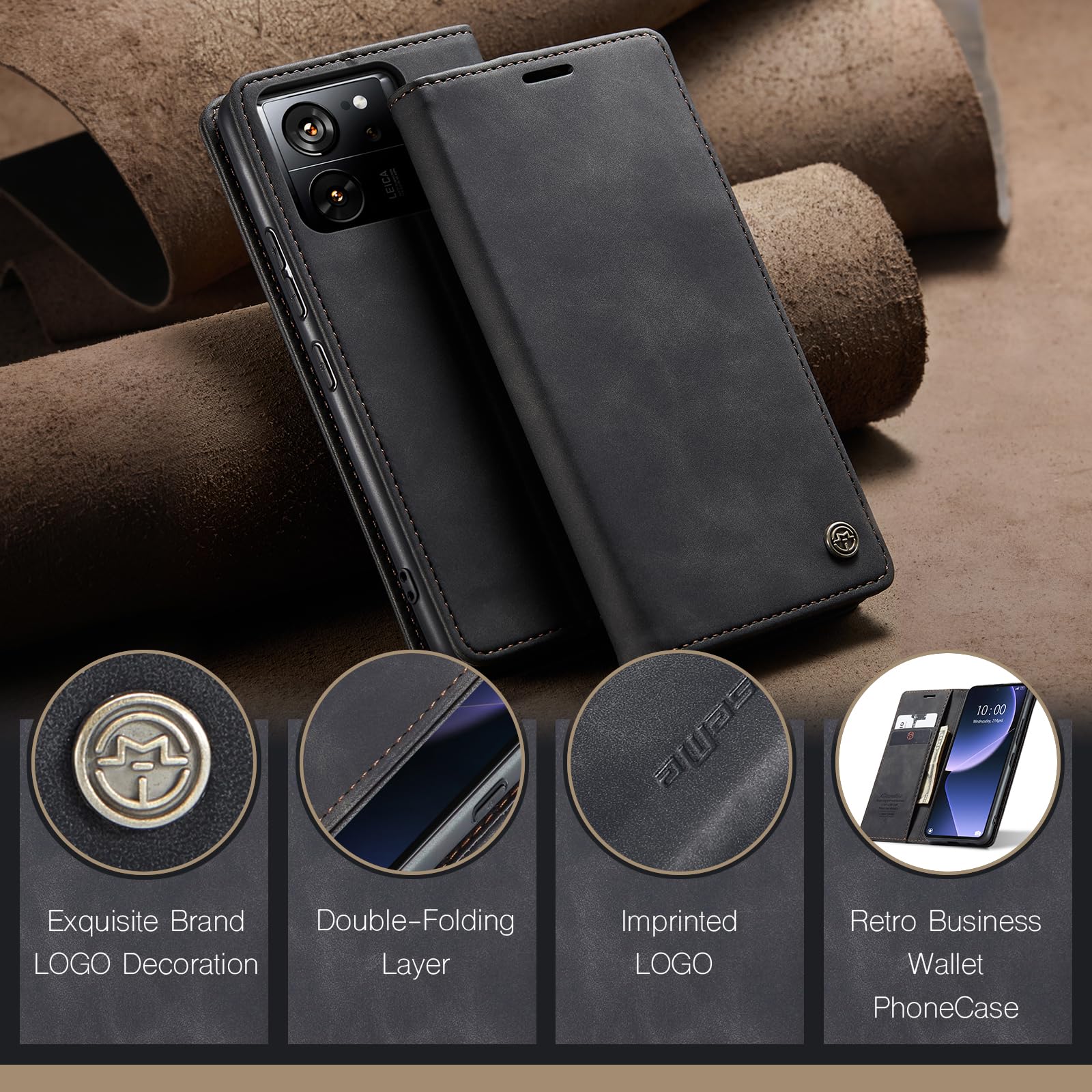 Custodia A Portafoglio In Pelle PU Per Xiaomi 13T 5G E 13T Pro – Magnetica, Con Slot Per Carte, Nera