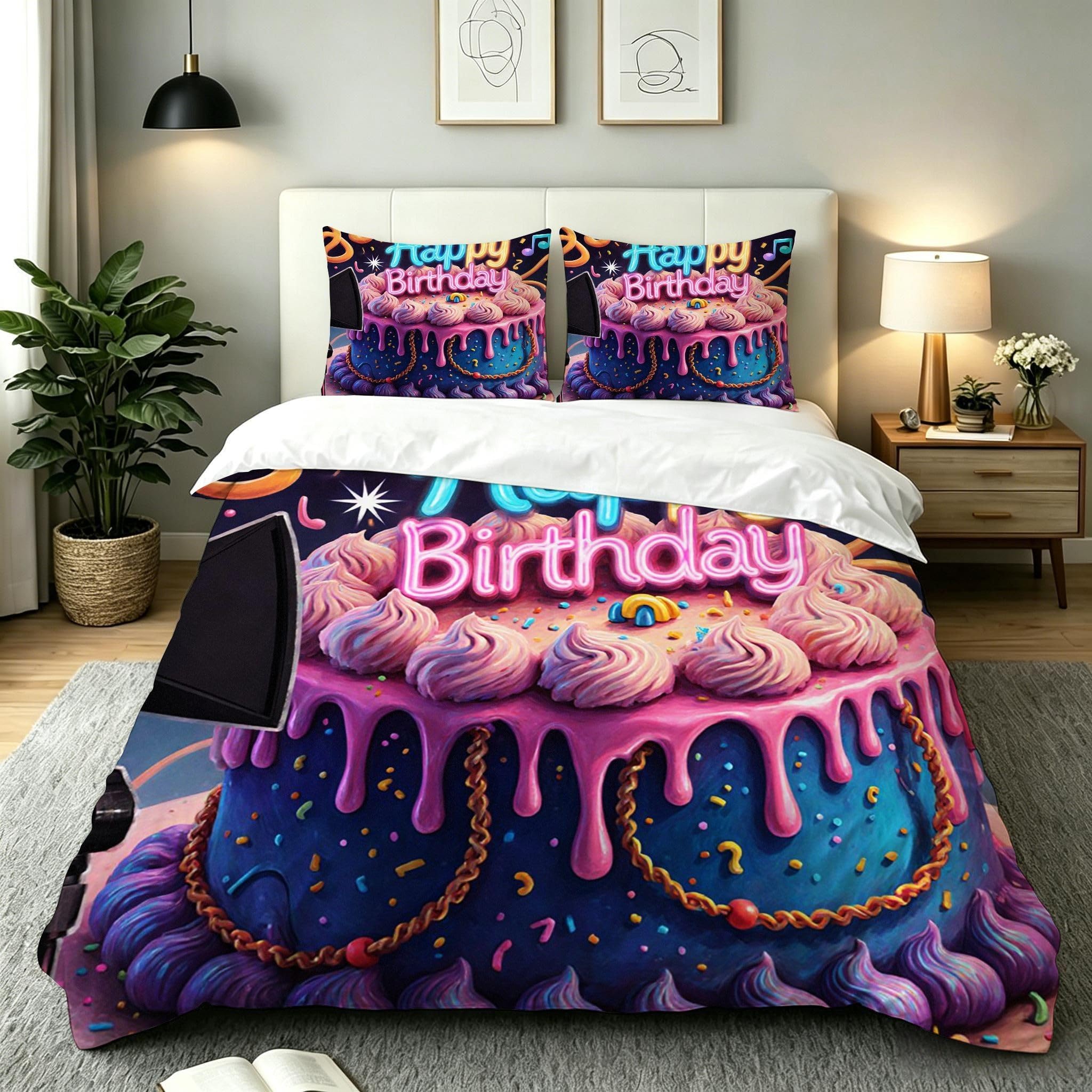 Housse de couette gâteau coloré anti-décoloration, parure de lit douce 220x240