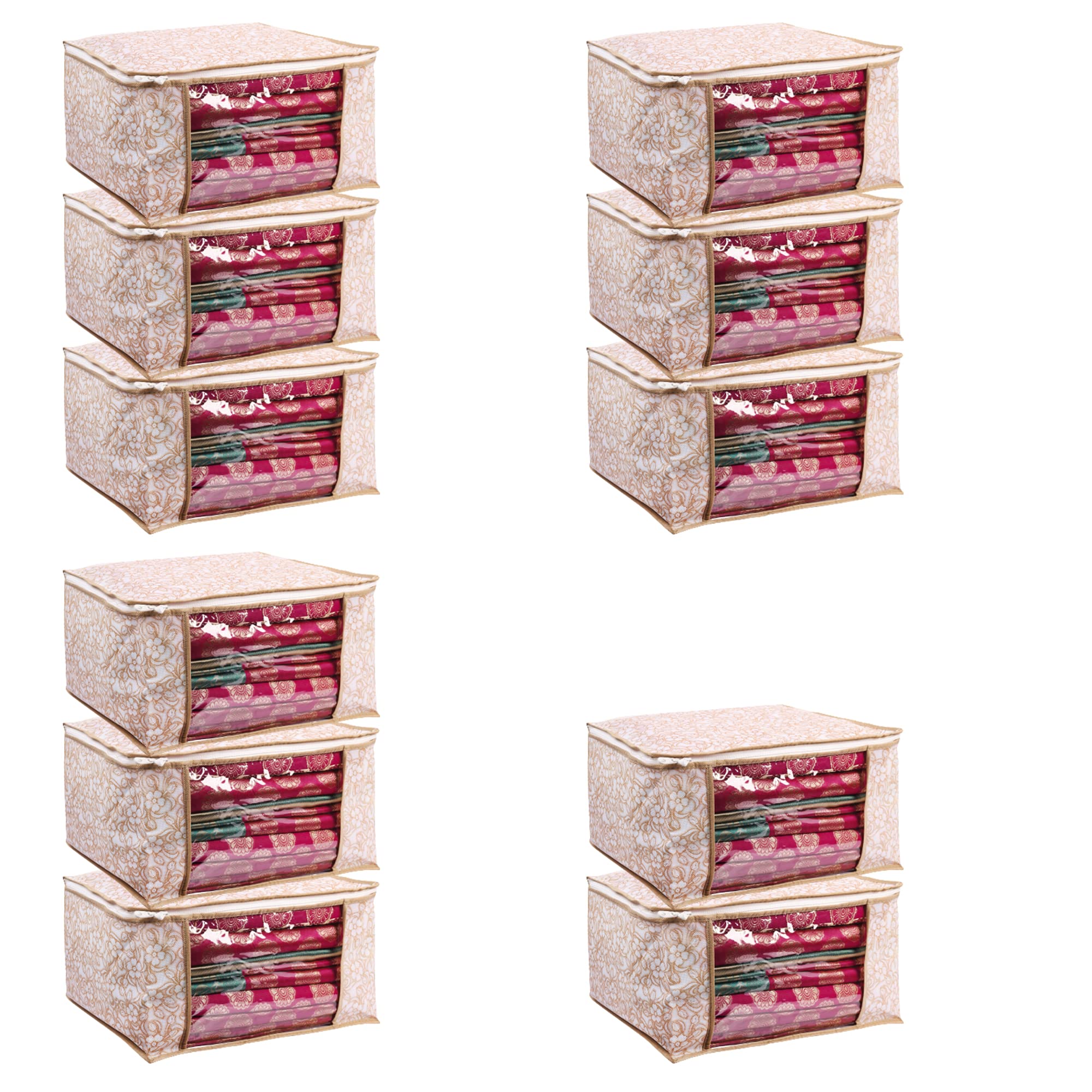 Saree Cover Set of 11 Non Woven Fabric Clothes Organiser for Wardrobe Set with Transparent Window and Zip Clothes Storage Bag for Lehenga, Suit, Dress Saree Packing Covers for Towels Clothes