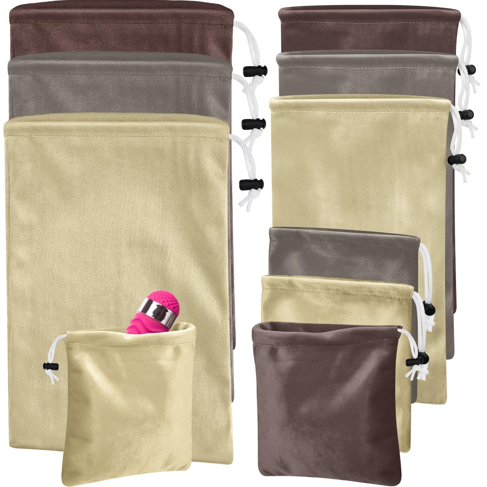 Amylove 9 Pcs Satin Game Toy Storage Bag Silk Drawstring Bags Gift Bags Pouches for Lightweight Toys Organizer Stuff Sack Foldable Travel Pouch for Women, 3 Sizes (Khaki Series) โ image 1