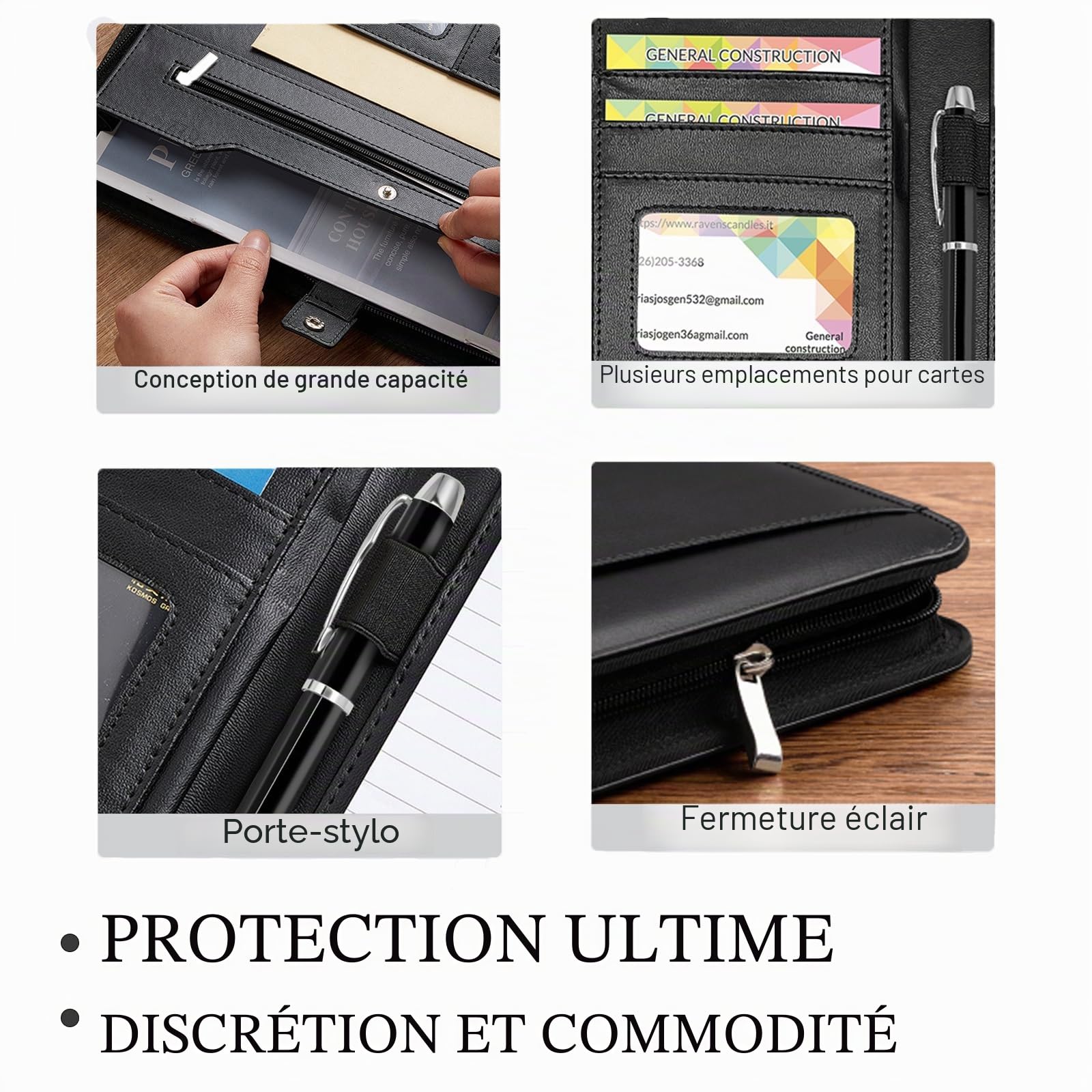 Porte-Documents en Cuir Personnalisé avec Fermeture éClair | Organiseur de Dossiers Professionnel Personnalisé pour Hommes et Femmes - Cuir pu RéSistant
