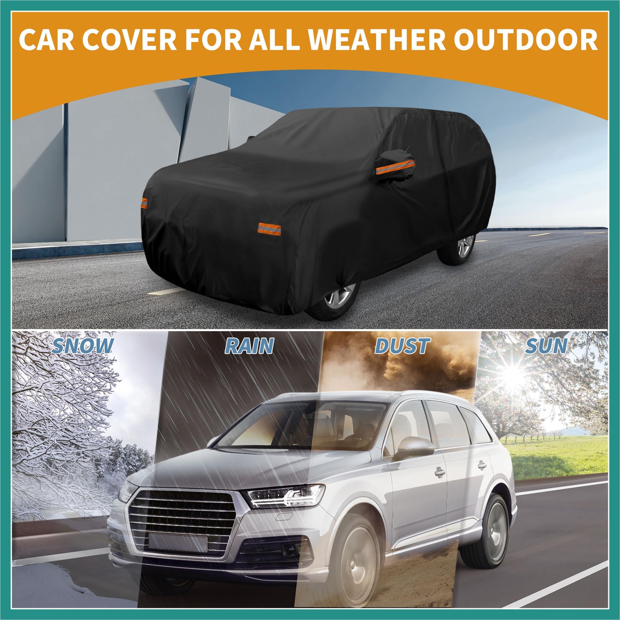 Autoabdeckung Wasserdicht Alle Wetter Automobil Außen Anti-UV Sonne Regen Schutz Vollständige Außenabdeckung für Chevrolet Tahoe Schwarz mit Reflektierenden Fahrzeugzubehör