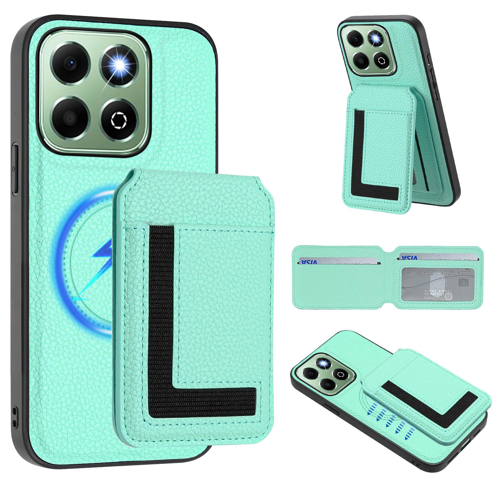 Leather Wallet Case for Honor X6b Case, Flip Folio Stand Silicone Shell with Credit Slots Card Holder Double Magnetic Clasp Shockproof Protective