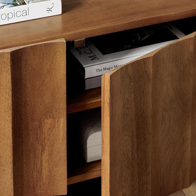Modway Sorren 54 Inch Scalloped TV Stand in Walnut – 3 Door Media Console Cabinet – Modern Storage TV Stand with Doors image 5