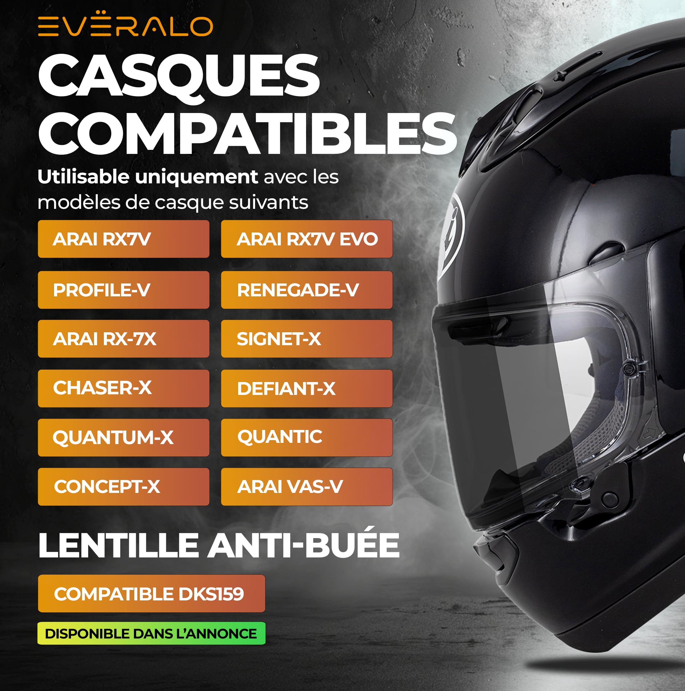 Visière pour Casque Arai Chaser X - Rx7v - Rx7x - Quantic - Vas-v | Écran compatible aussi avec Quantum X - Concept X - Concept Xe - Renegade V - Profile V - Qv Pro - Signet X - Defiant X