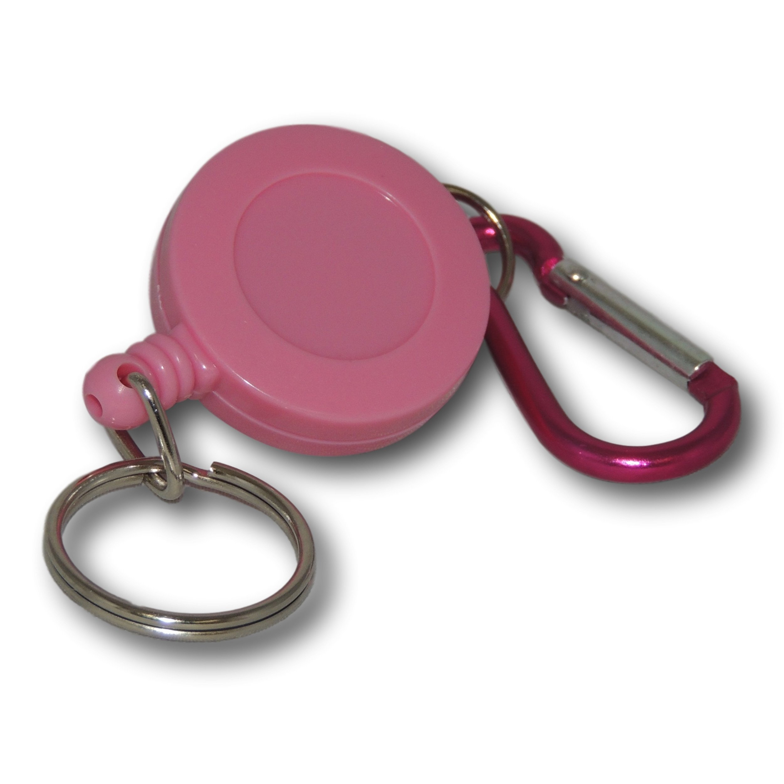 EPOSGEAR Retractable Reel Recoil Pull Key Ring Chain Cord Carabiner Belt Clip Ski Pass ID Card Badge Holder (5 Pack, Pink - Keyring)