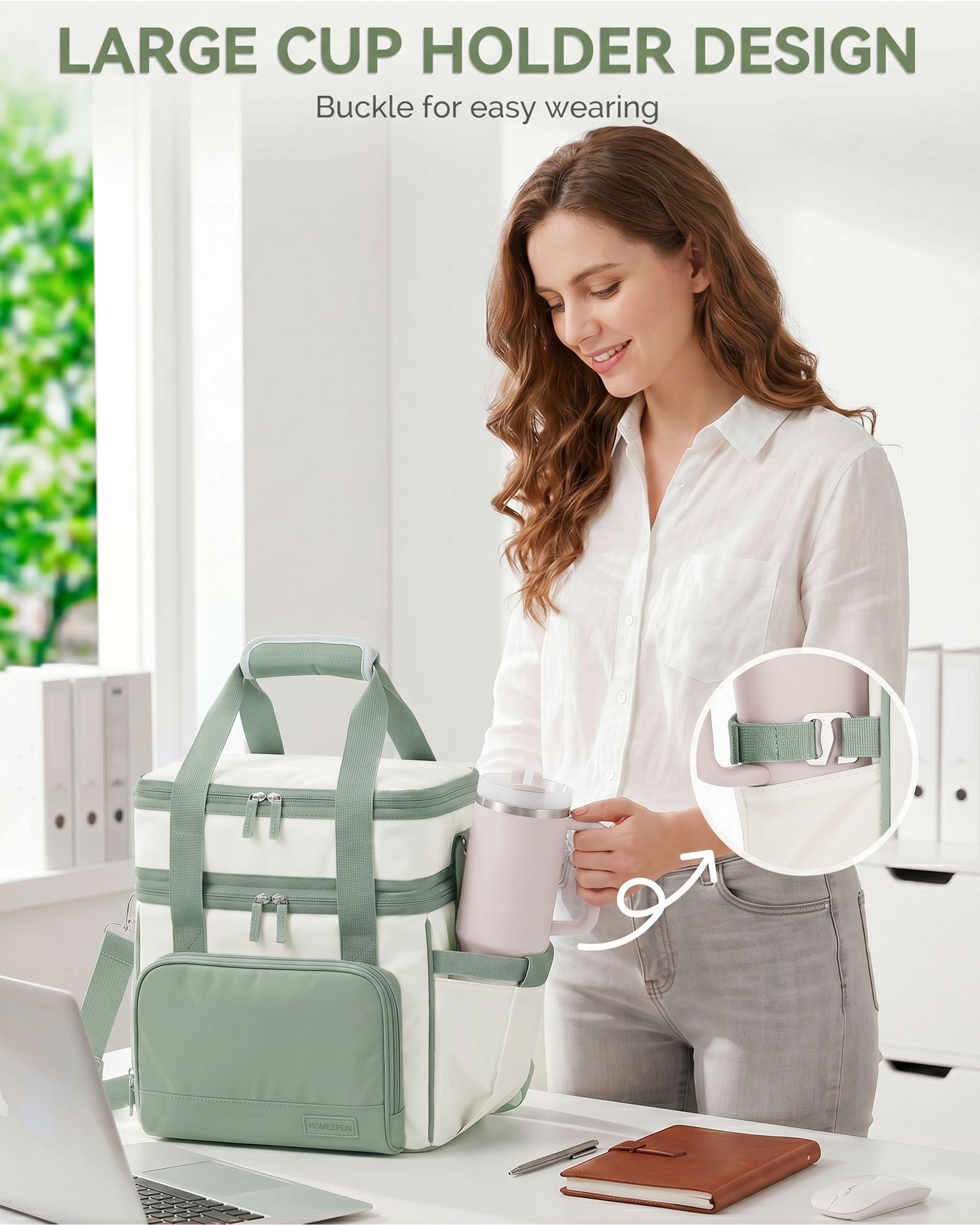 HOMESPON Sac Isotherme Femme 14L, double couche extensible | Sac isotherme, Bandoulière, Porte-gobelet, Travail, Bureau, Pique-nique