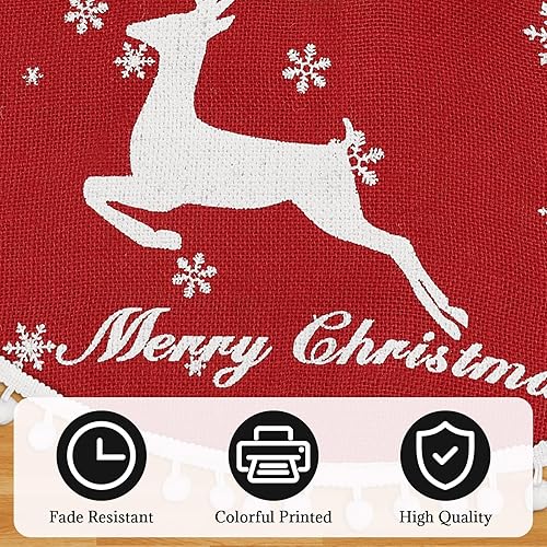Miniatura 7 de Decoración de falda de árbol de San Valentín de 30 pulgadas, faldas de árbol de Navidad rojas de arpillera con copo de nieve blanco impreso para